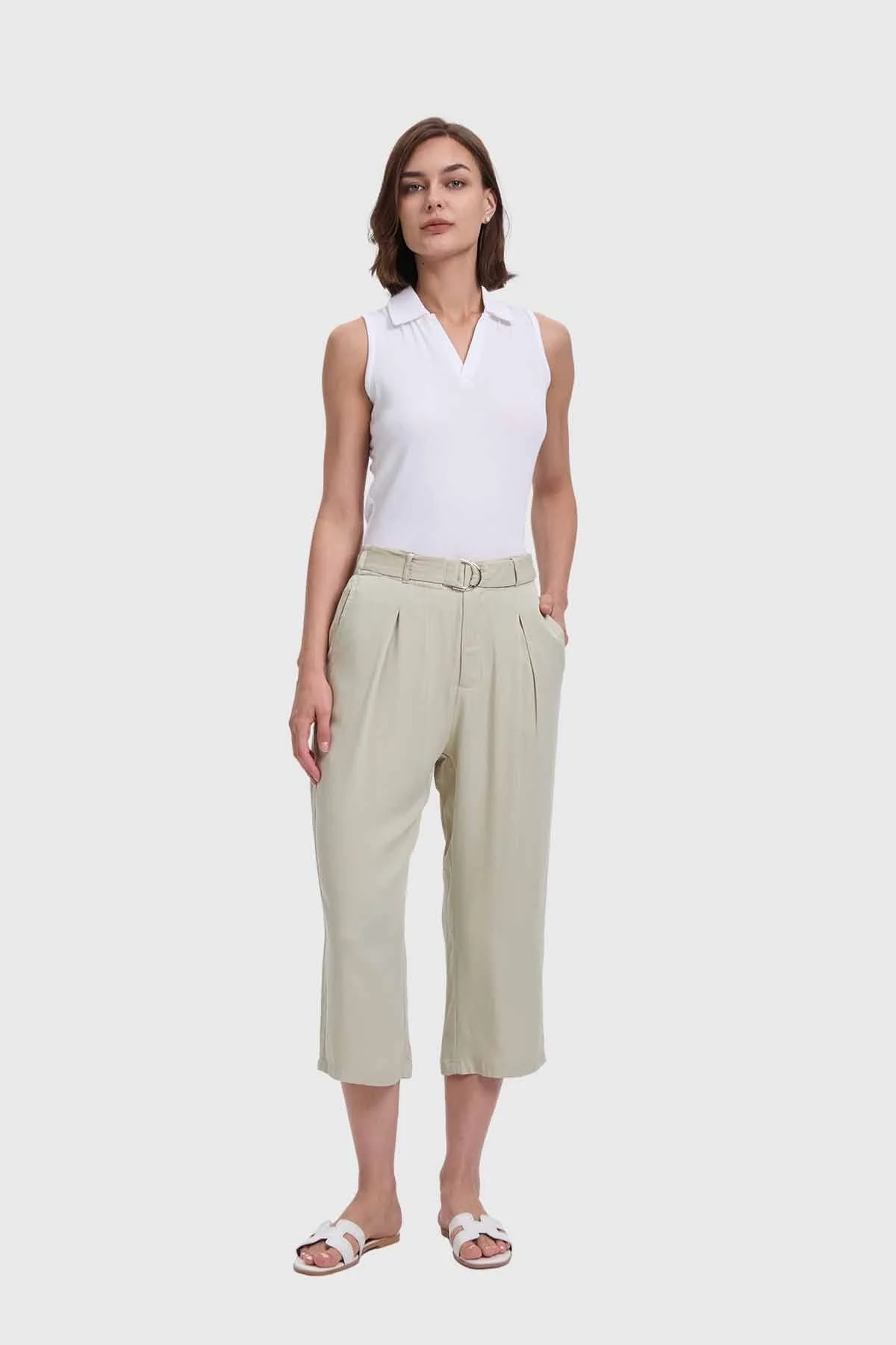 Pantalón Mujer Sastrero Con Cinturón Caqui - Image 5