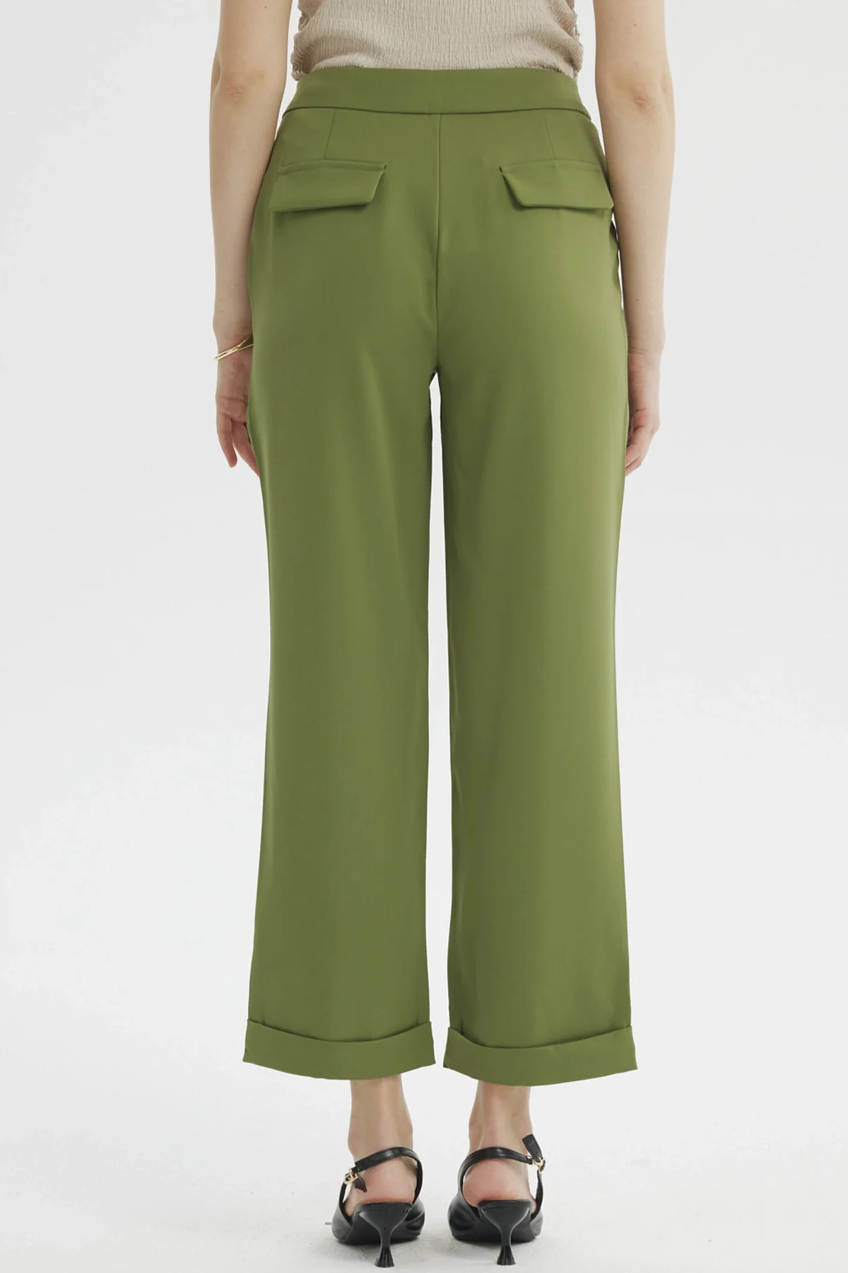 Pantalón Mujer Sastrero Dobladillo Basta Verde Olivo - Image 3