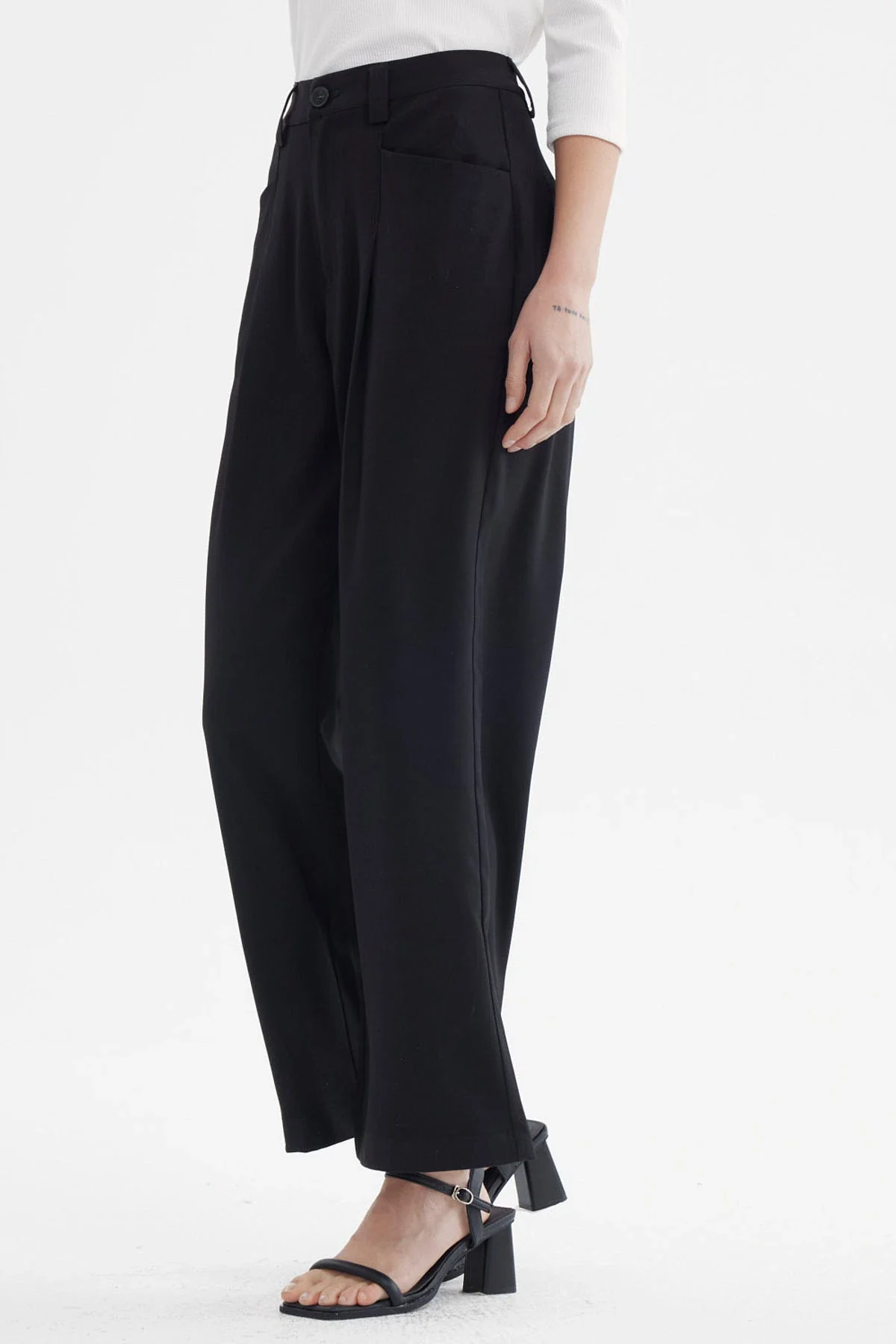 Pantalón Mujer Sastrero Pretina Botón Negro - Image 2