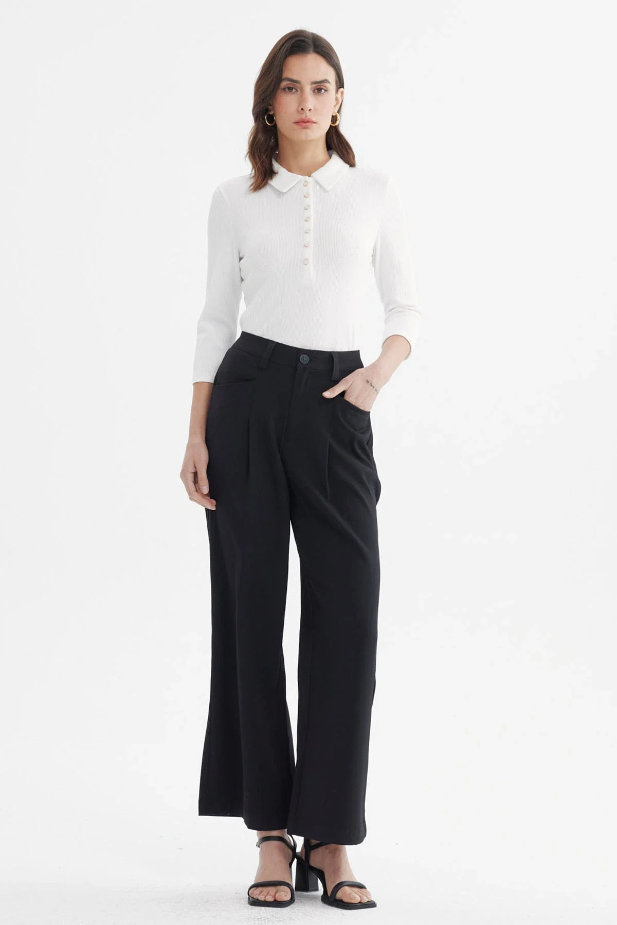 Pantalón Mujer Sastrero Pretina Botón Negro - Image 4