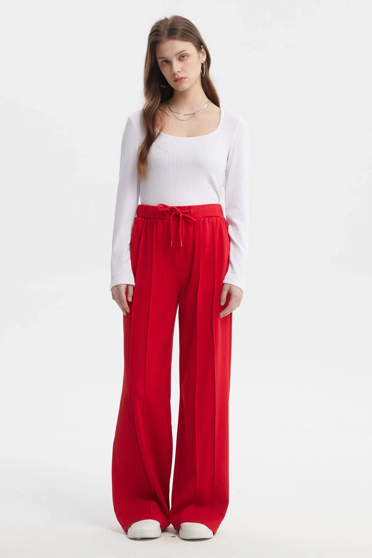 Pantalón Mujer Sastrero Pretina Cordón Rojo - Image 4