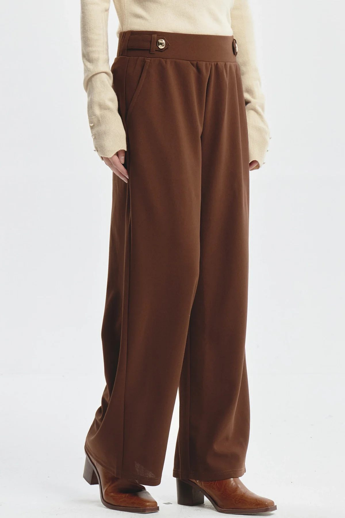 Pantalón Mujer Wide Leg Café - Image 2