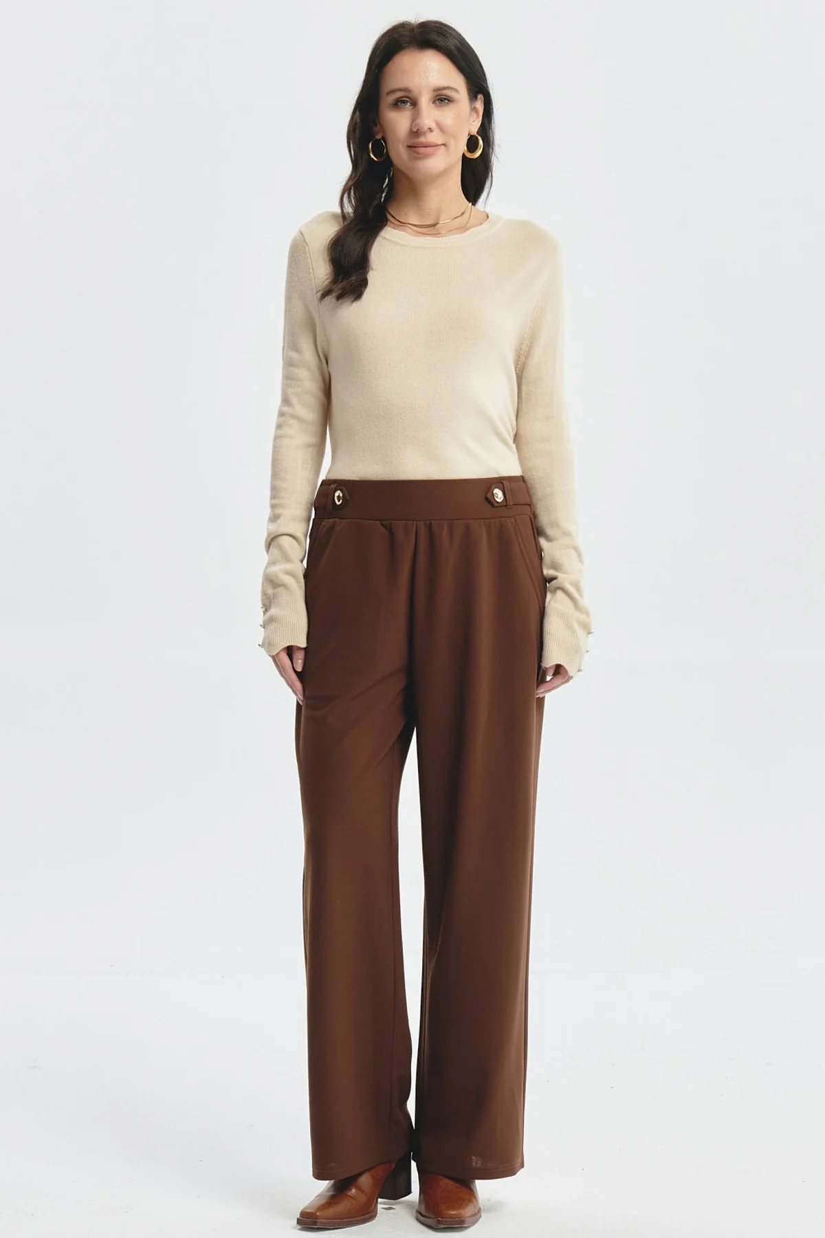Pantalón Mujer Wide Leg Café - Image 4