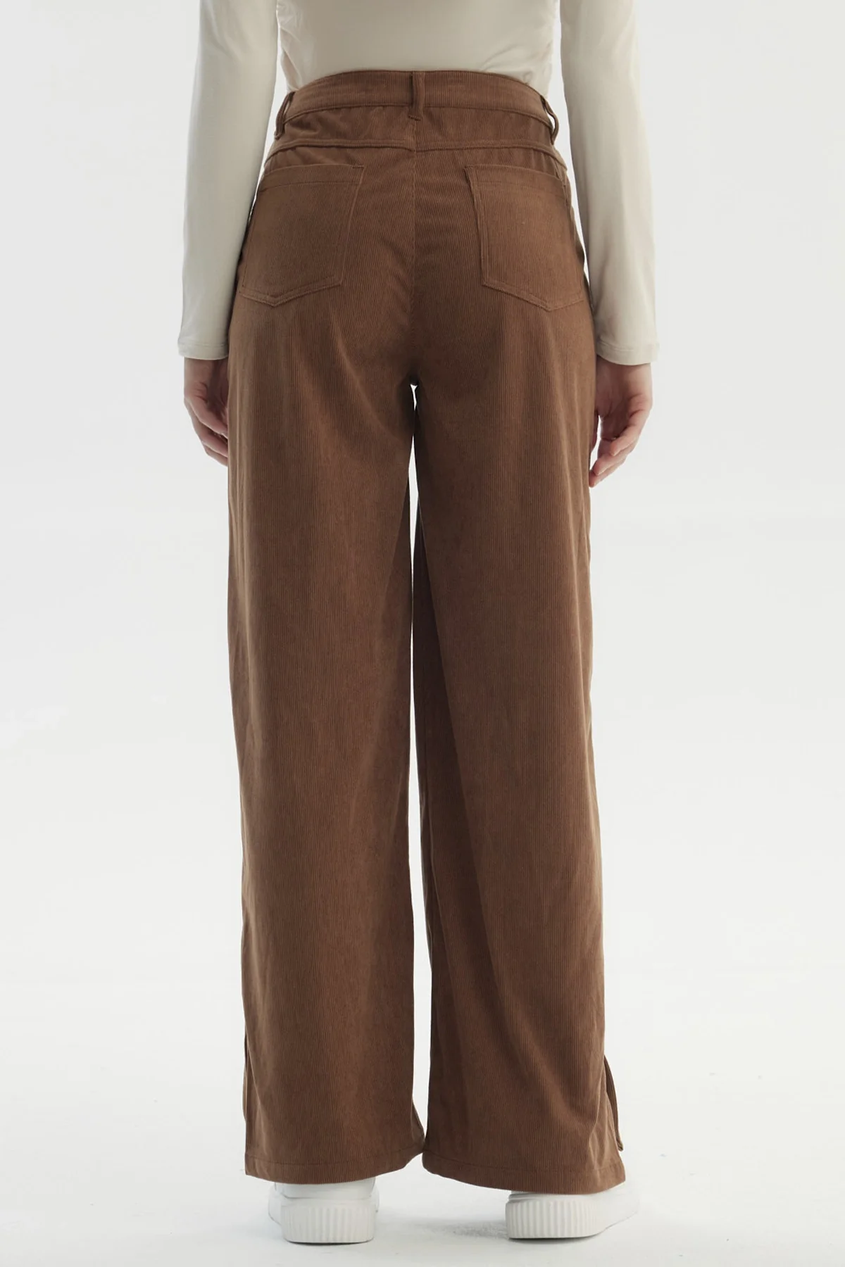Pantalón Mujer Wide Leg Cotelé Camel - Image 3