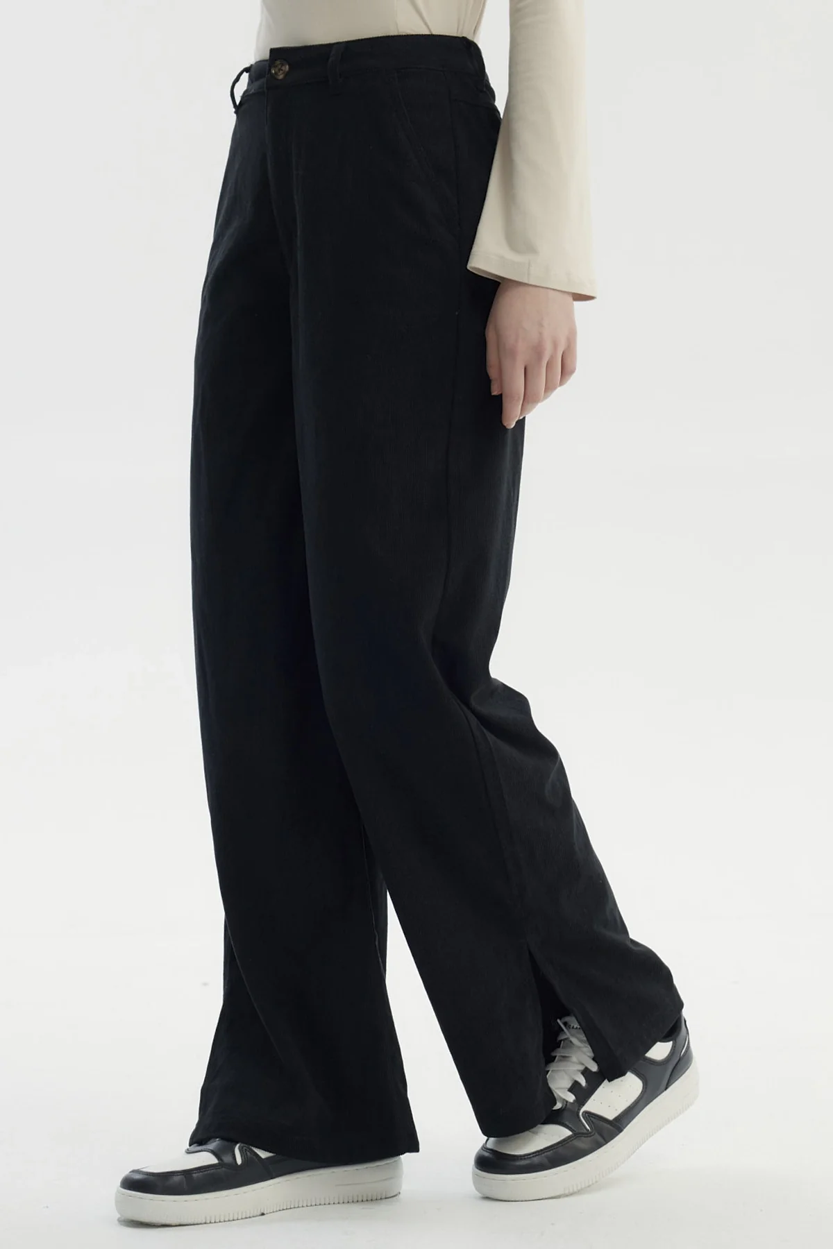 Pantalón Mujer Wide Leg Cotelé Negro - Image 2