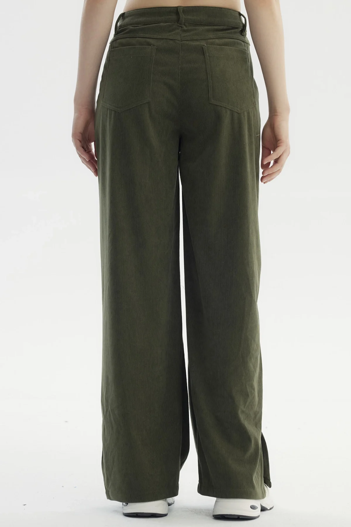 Pantalón Mujer Wide Leg Cotelé Verde Militar - Image 3