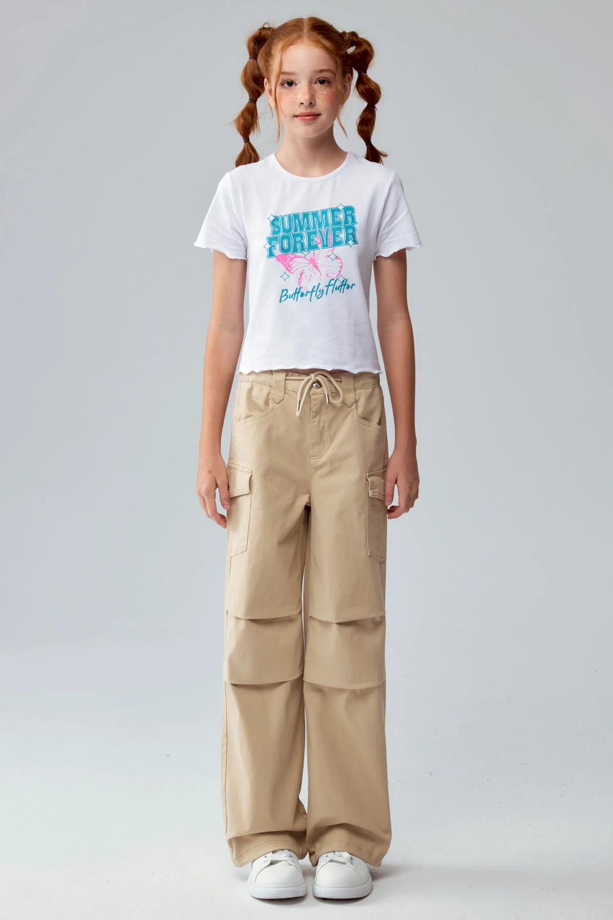 Pantalón Niña Parachute Con Bolsillo Beige - Image 4