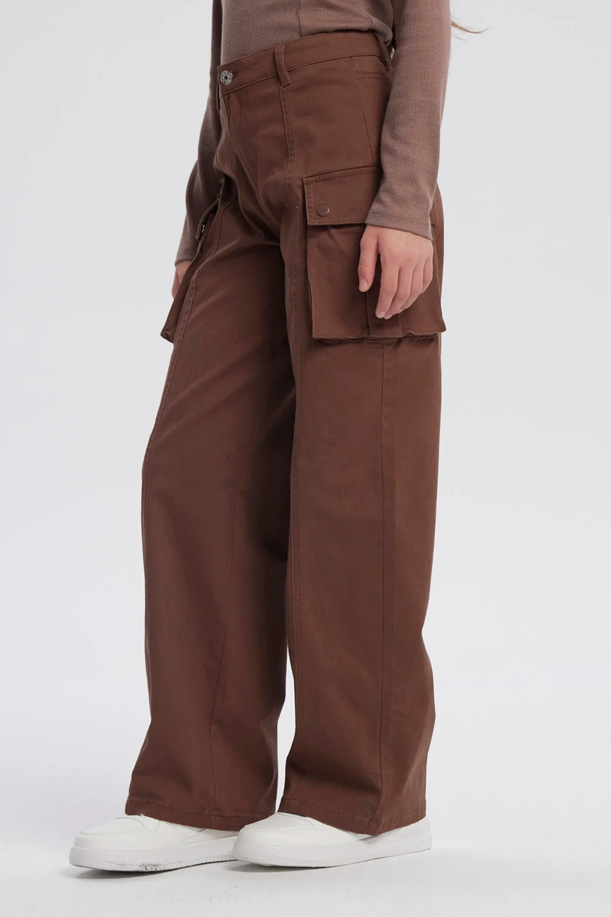 Pantalón Niña Wide Leg Café - Image 2