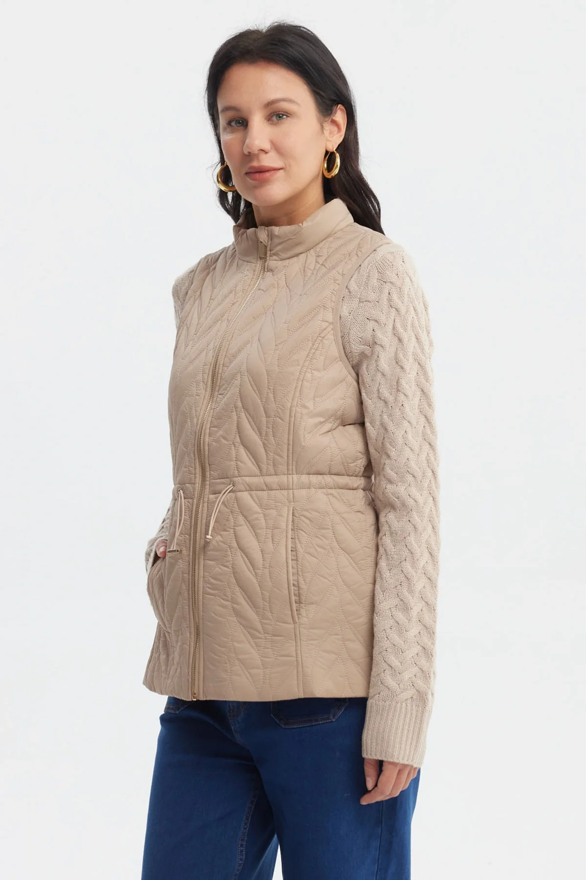 Parka Mujer Con Rombos Beige - Image 3