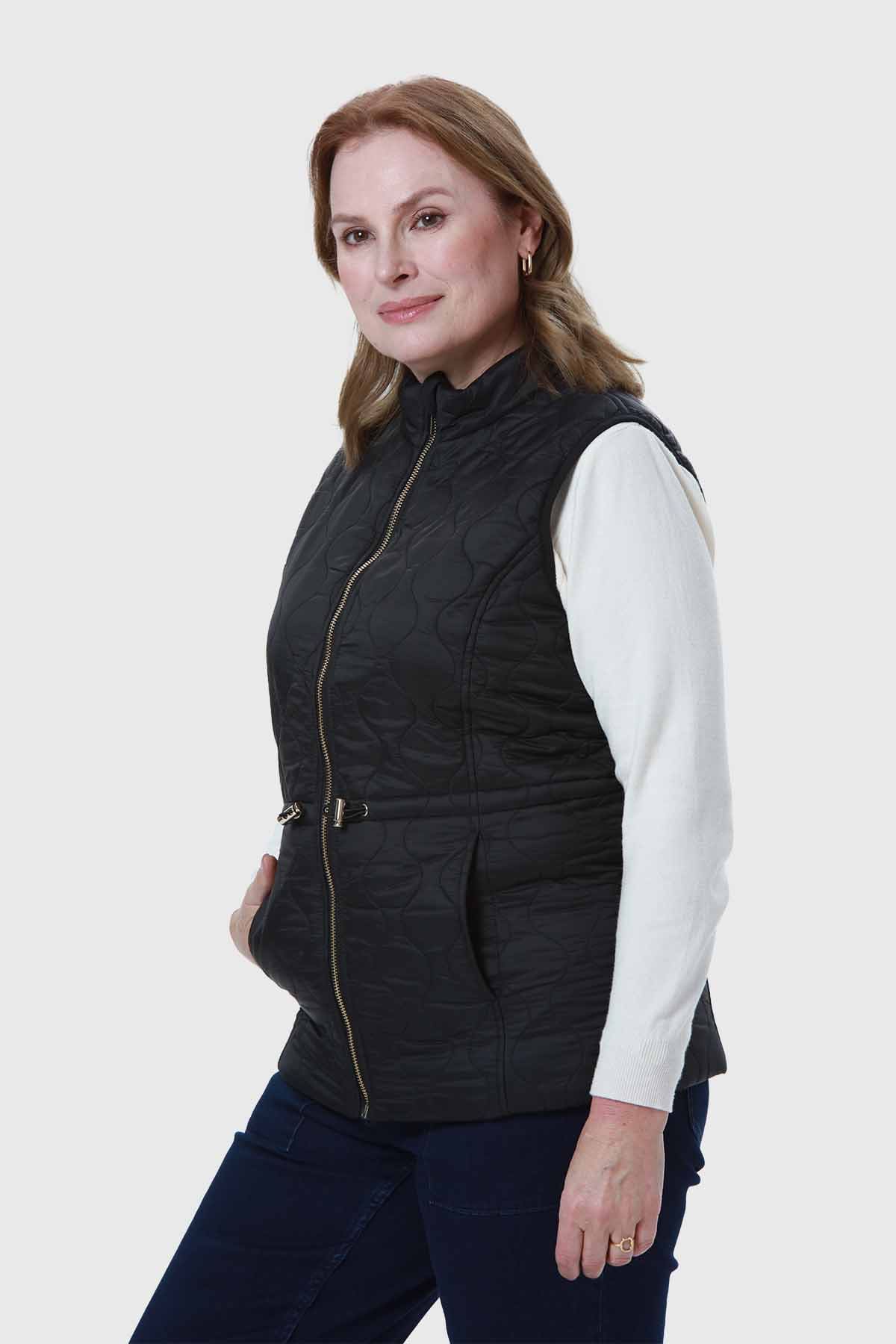 Parka Mujer Con Rombos Bolsillos Negro - Image 2