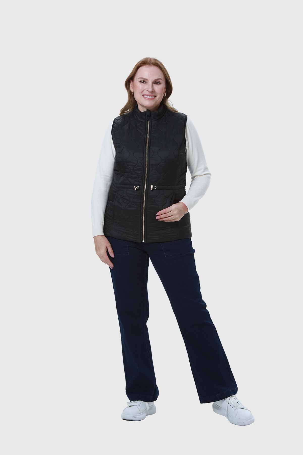 Parka Mujer Con Rombos Bolsillos Negro - Image 4