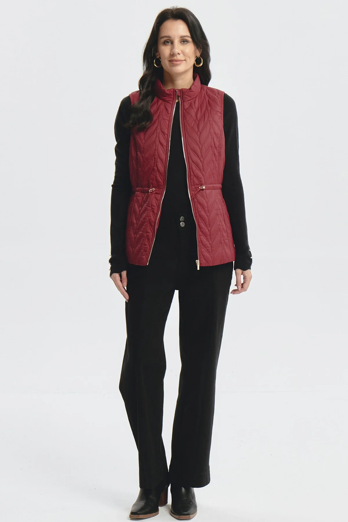Parka Mujer Con Rombos Rojo Oscuro - Image 4