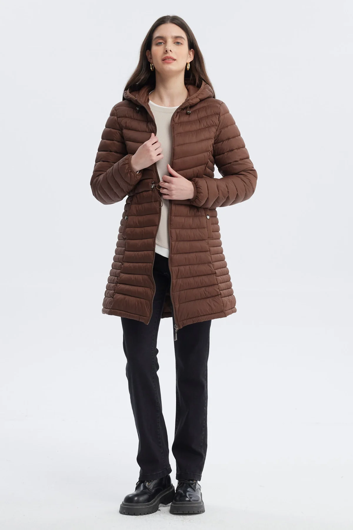Parka Mujer Larga Básica Café Oscuro - Image 4