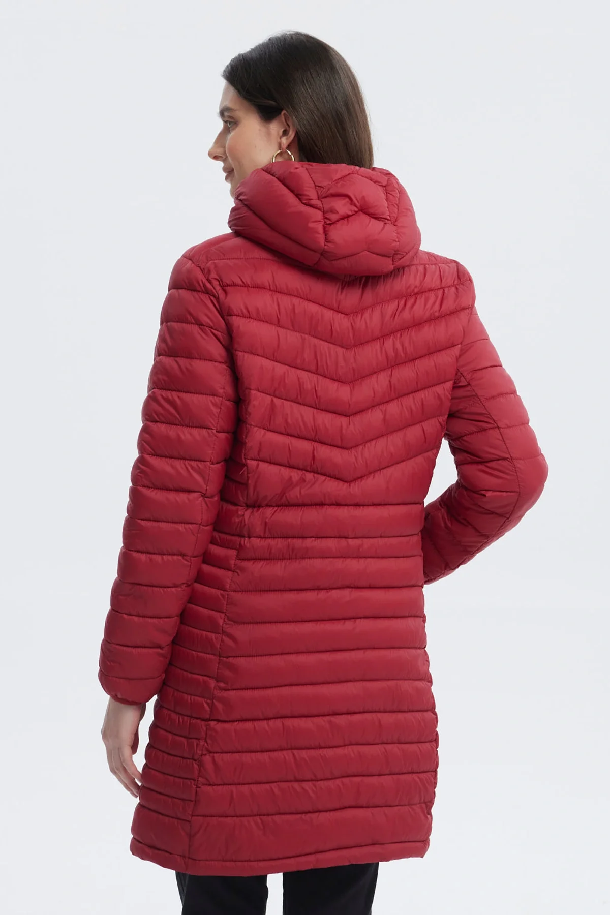 Parka Mujer Larga Básica Rojo Oscuro - Image 3