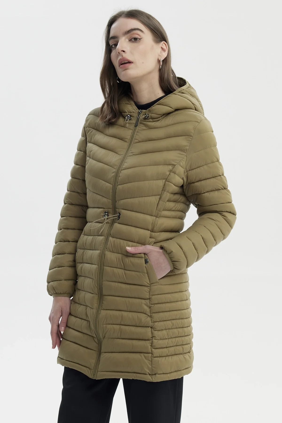 Parka Mujer Larga Básica Verde Militar - Image 2