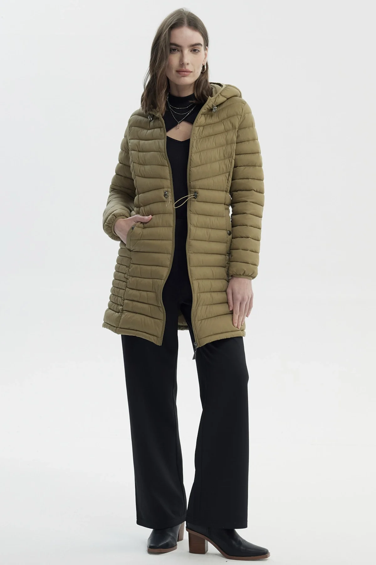 Parka Mujer Larga Básica Verde Militar - Image 4