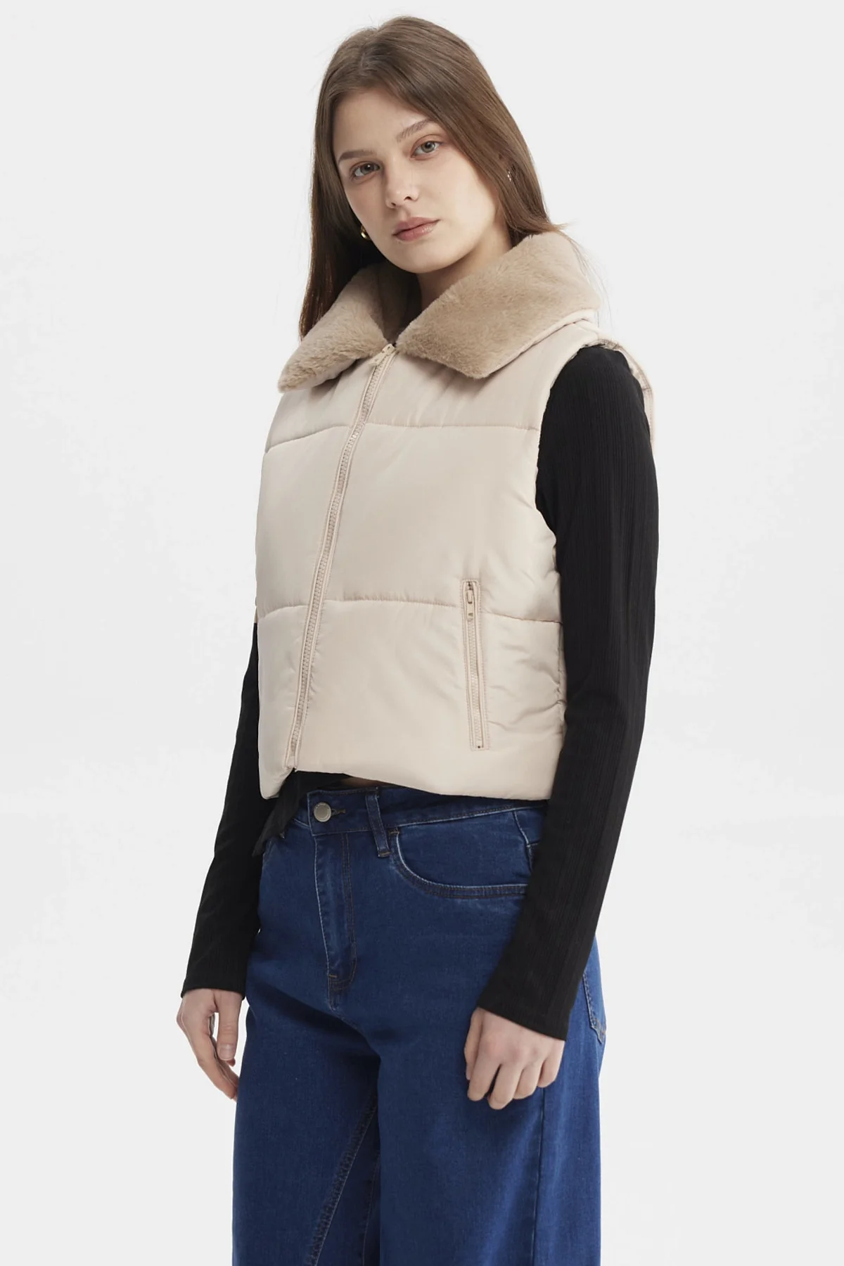 Parka Mujer Liso Full Zipper Beige - Image 2