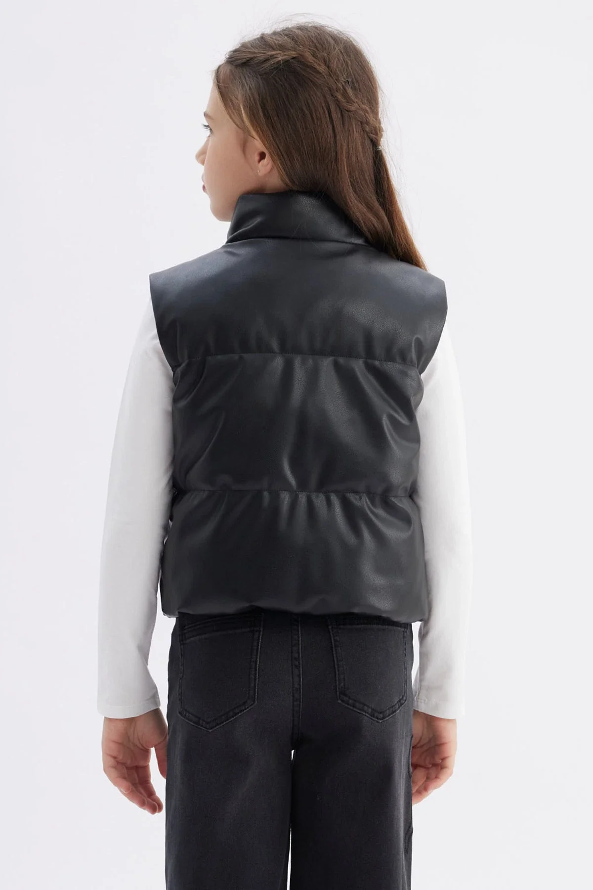 Parka Niña Efecto Cuero Negro - Image 3