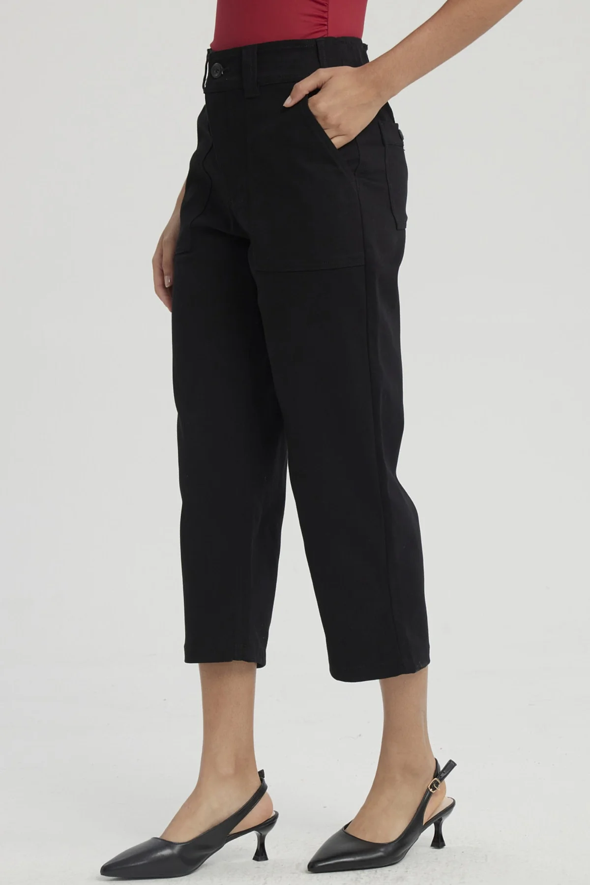 Pescador Mujer Gabardina Bolsillo Cargo Negro - Image 3