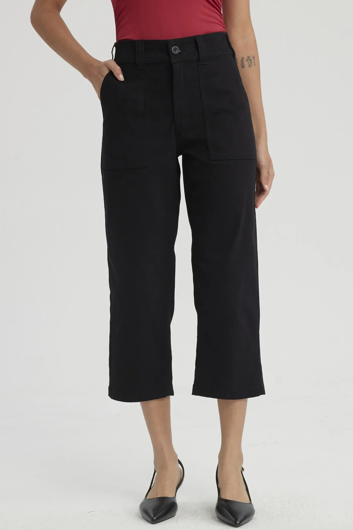 Pescador Mujer Gabardina Bolsillo Cargo Negro - Image 4