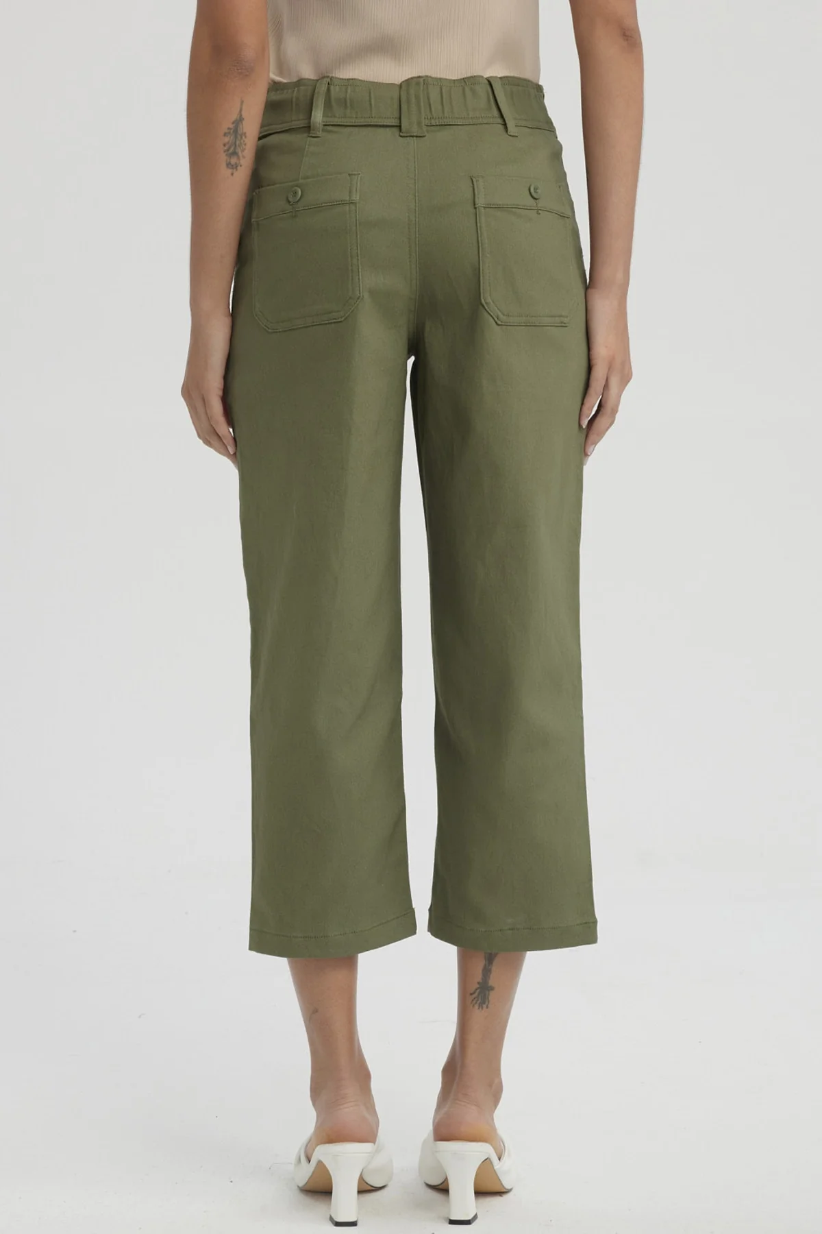Pescador Mujer Gabardina Bolsillo Cargo Verde Musgo - Image 2