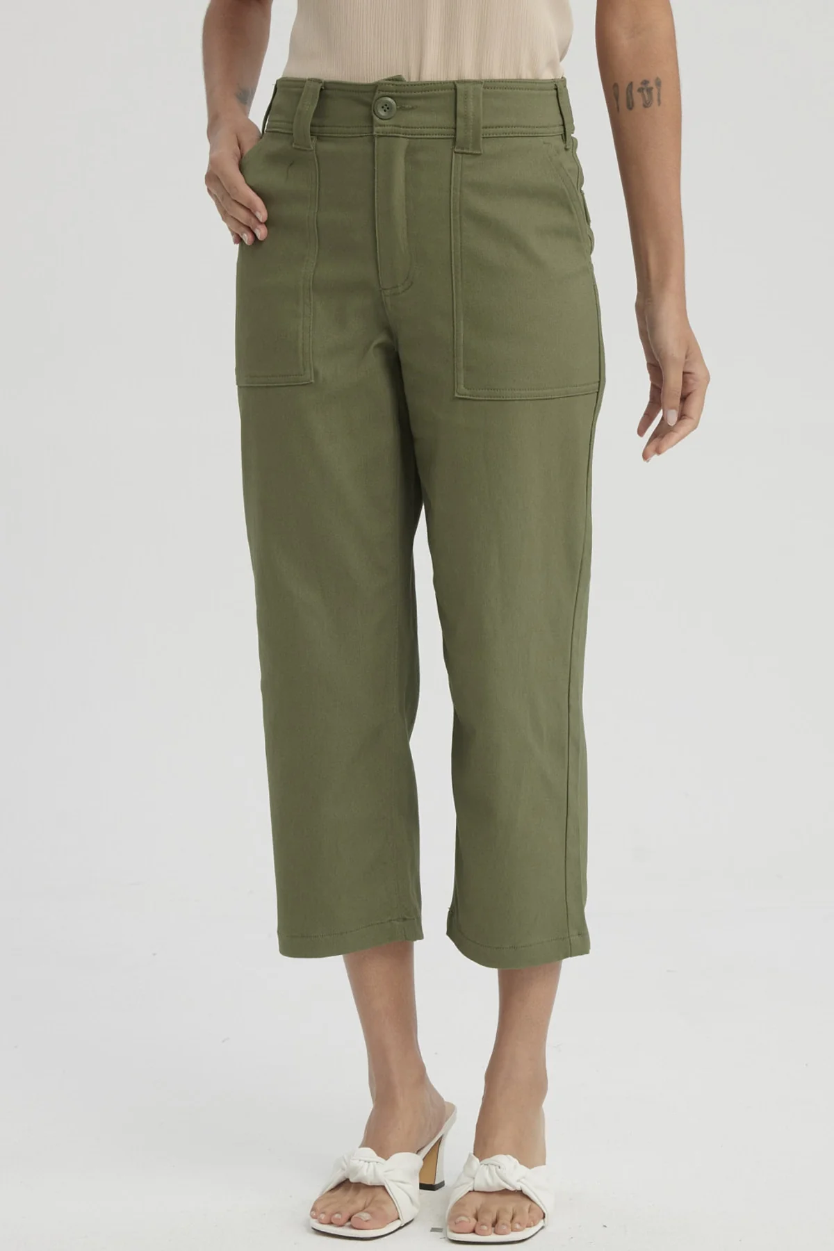 Pescador Mujer Gabardina Bolsillo Cargo Verde Musgo - Image 4