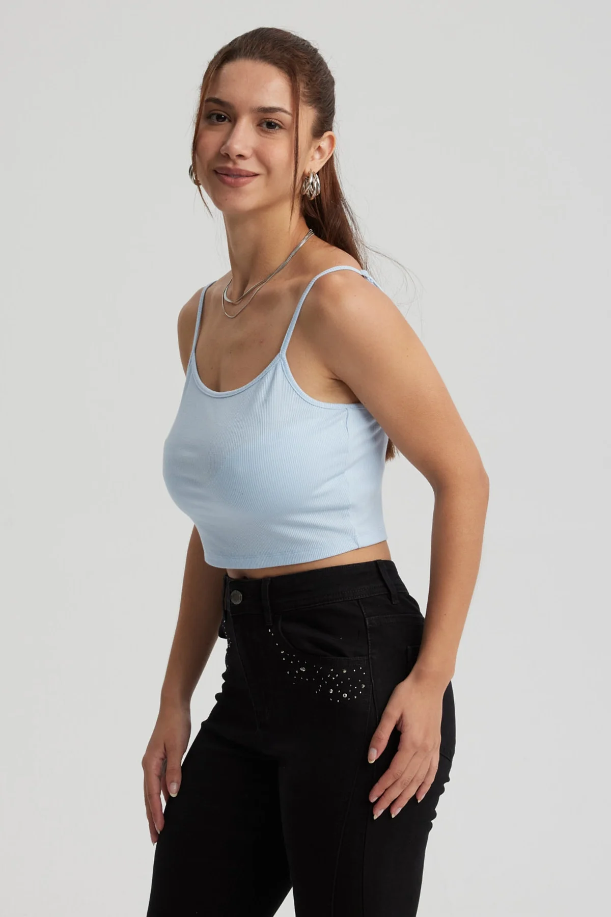 Peto Mujer Crop Rib Celeste Oscuro - Image 2