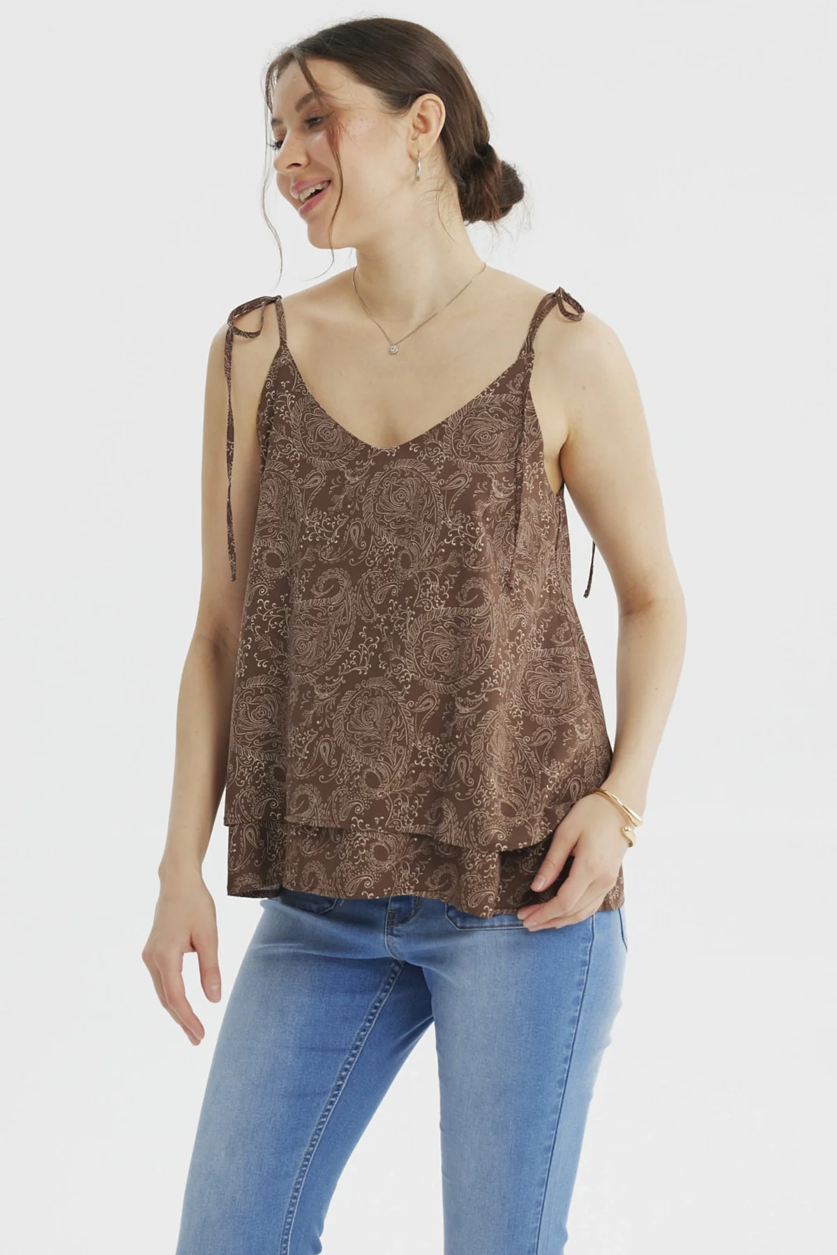 Peto Mujer Doble Capa Estampado Café Claro - Image 2