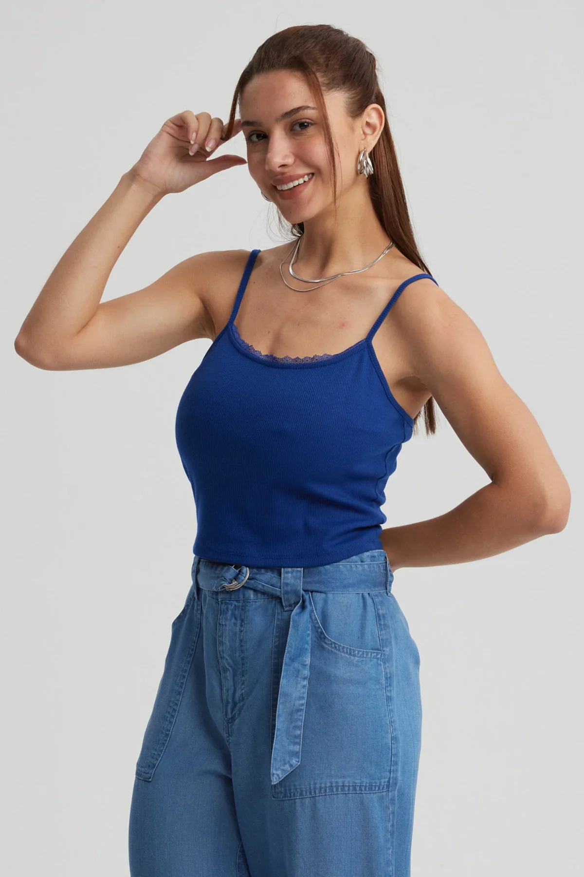 Peto Mujer Encaje Crop Azul - Image 2