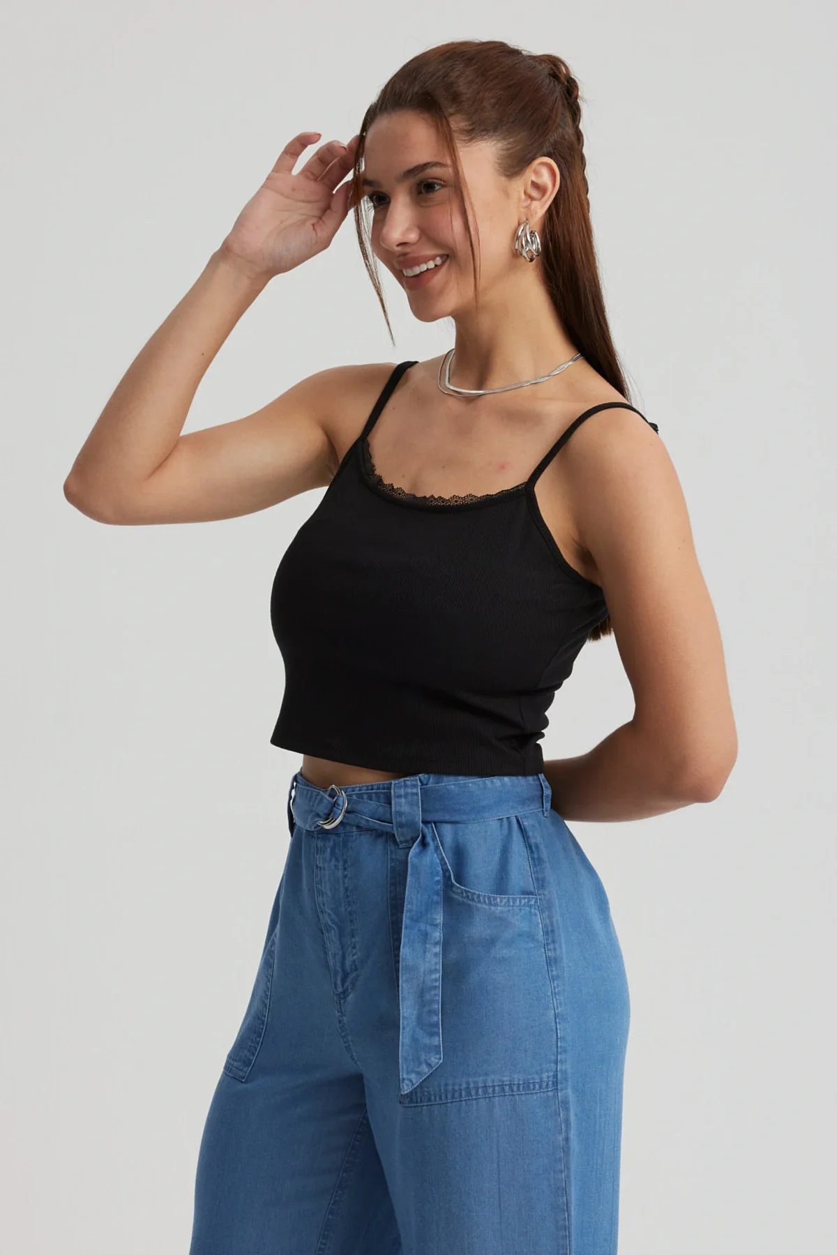 Peto Mujer Encaje Crop Negro - Image 2