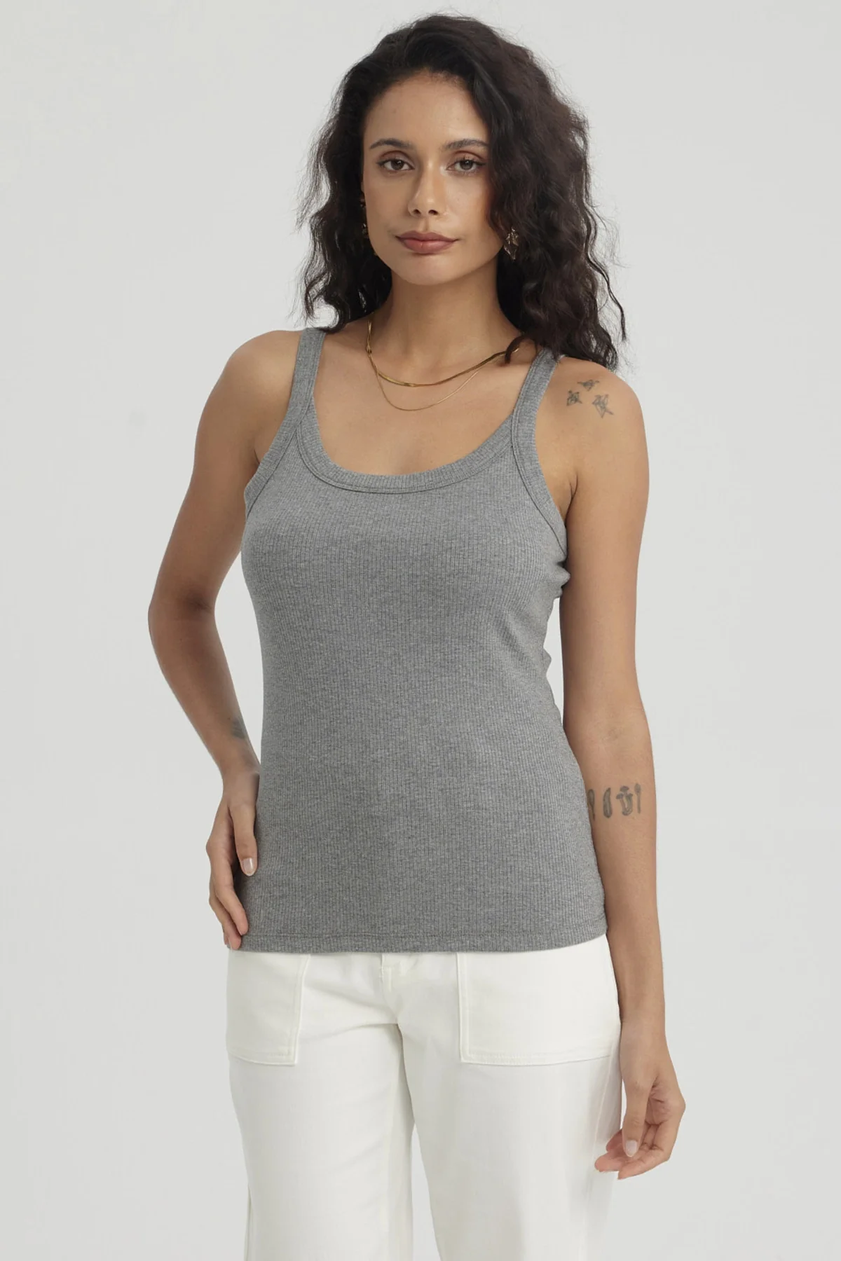 Peto Mujer Rib Pabilo Ancho Gris Melange - Image 4