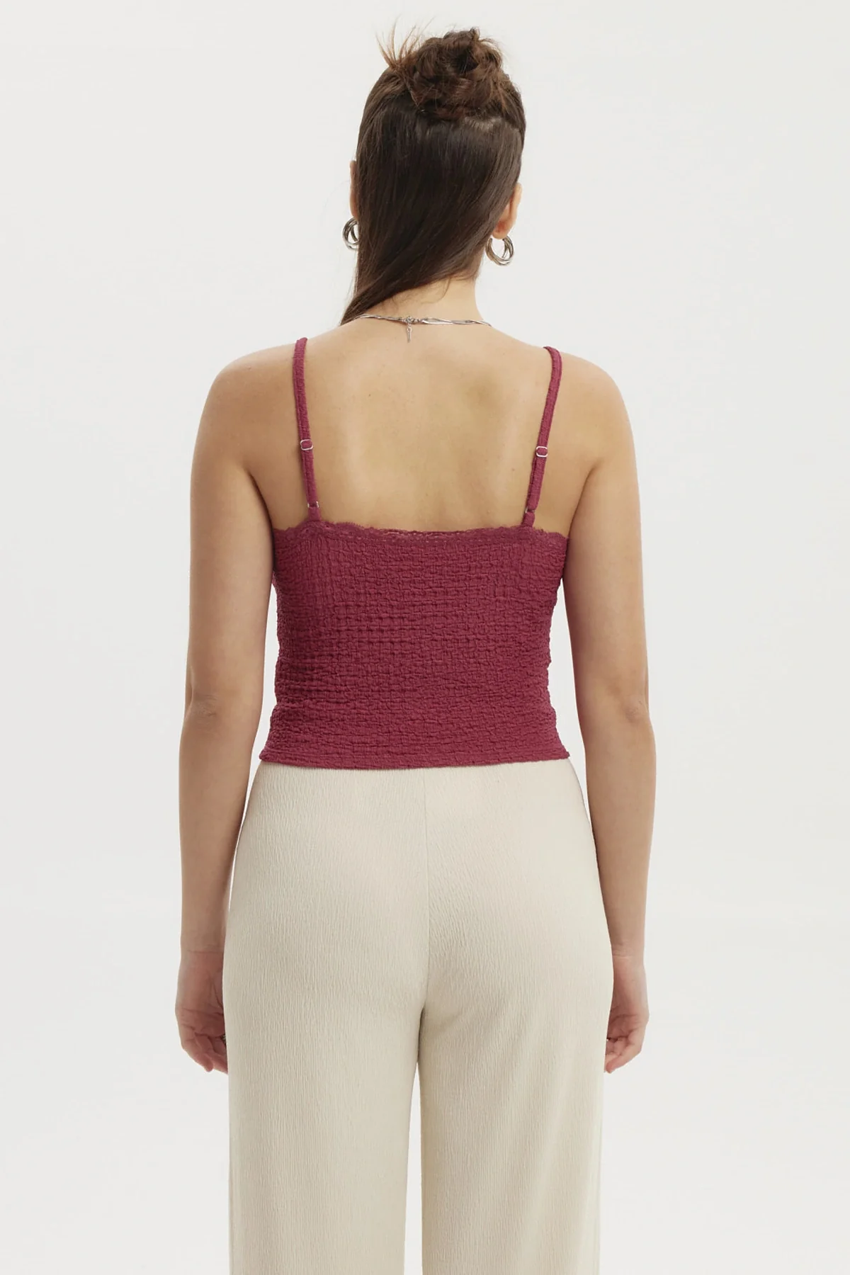 Peto Mujer Texturizado Encaje En Escote Magenta - Image 3