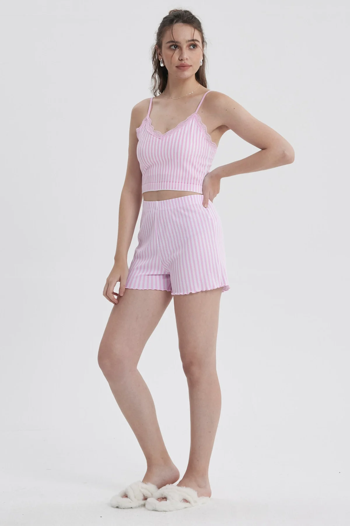Pijama Mujer Crop Rosado - Image 2