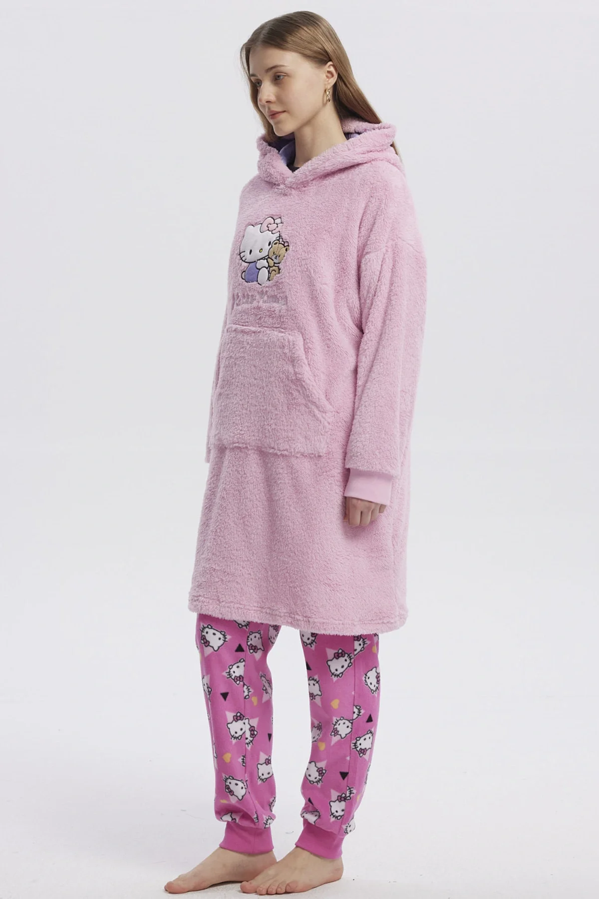 Pijama Mujer Largo Polar Hello Kitty Rosado - Image 2