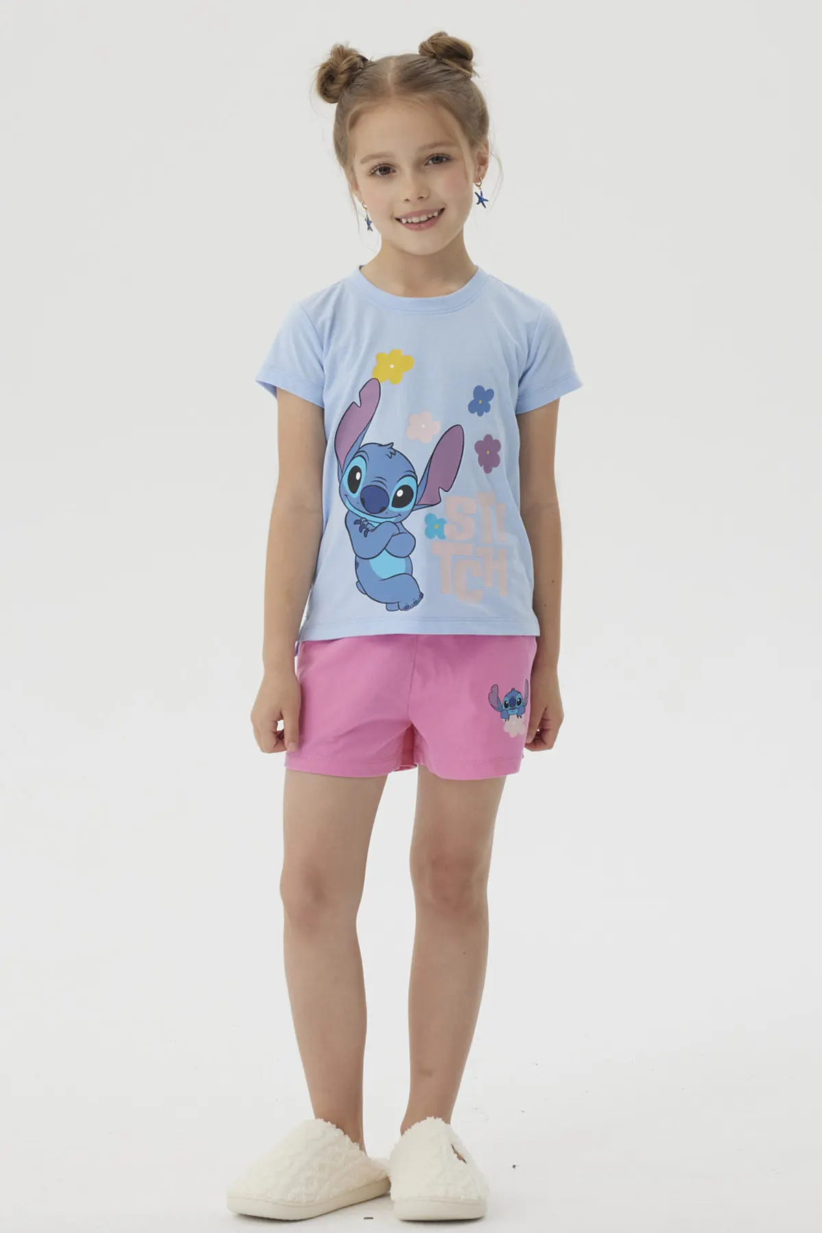 Pijama Niña Short Stitch Celeste - Image 4