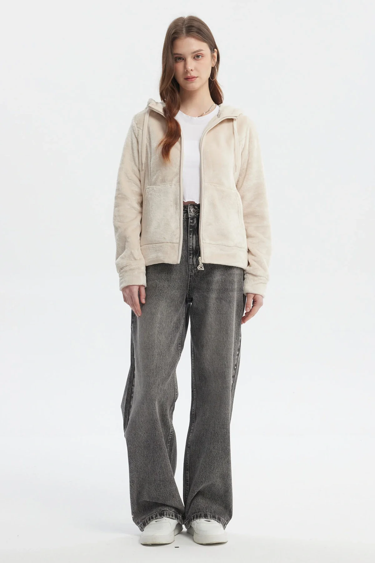 Polar Mujer Abierto Plush Beige Claro - Image 4