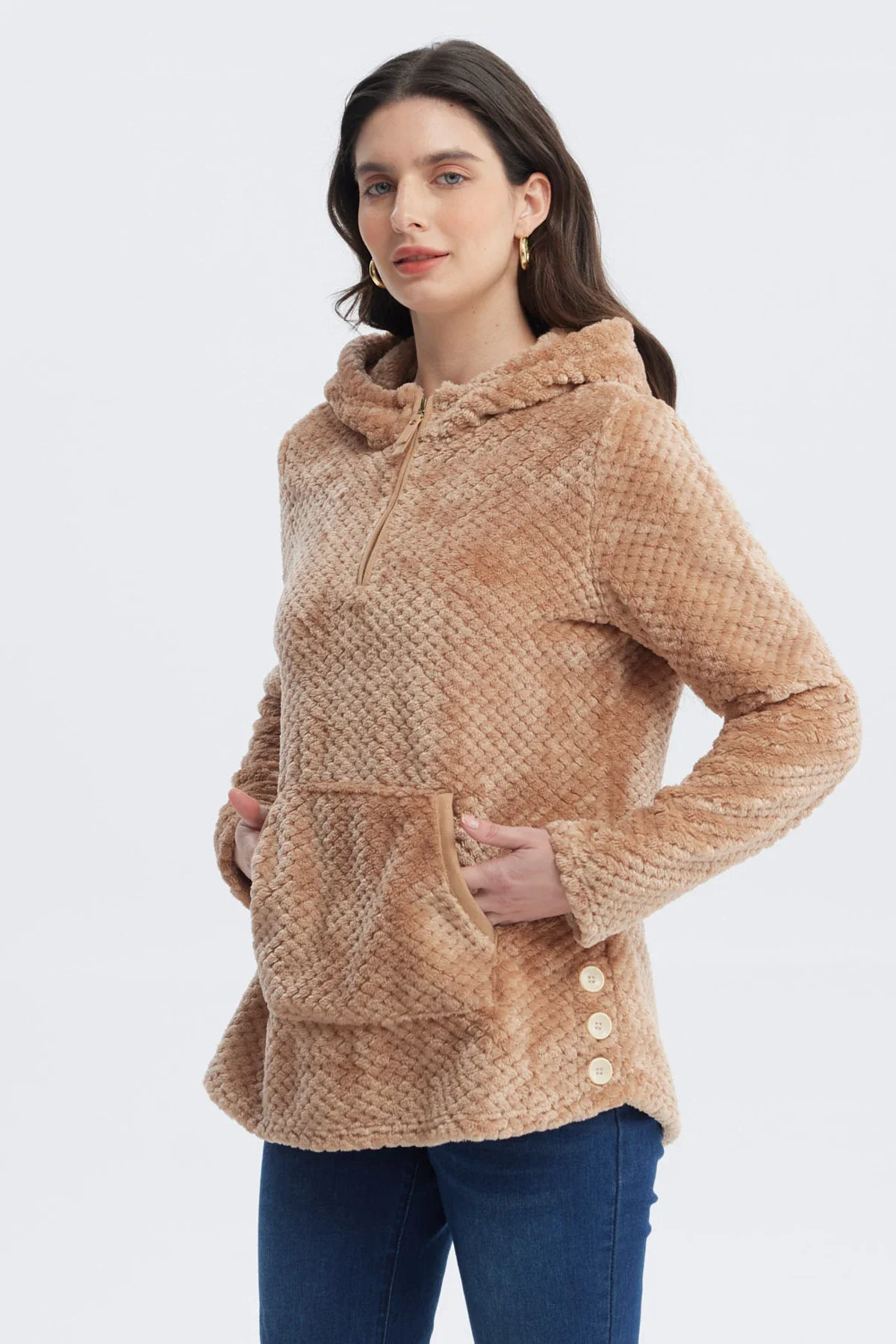 Polar Mujer Básico Aplicación Botón Beige Oscuro - Image 2