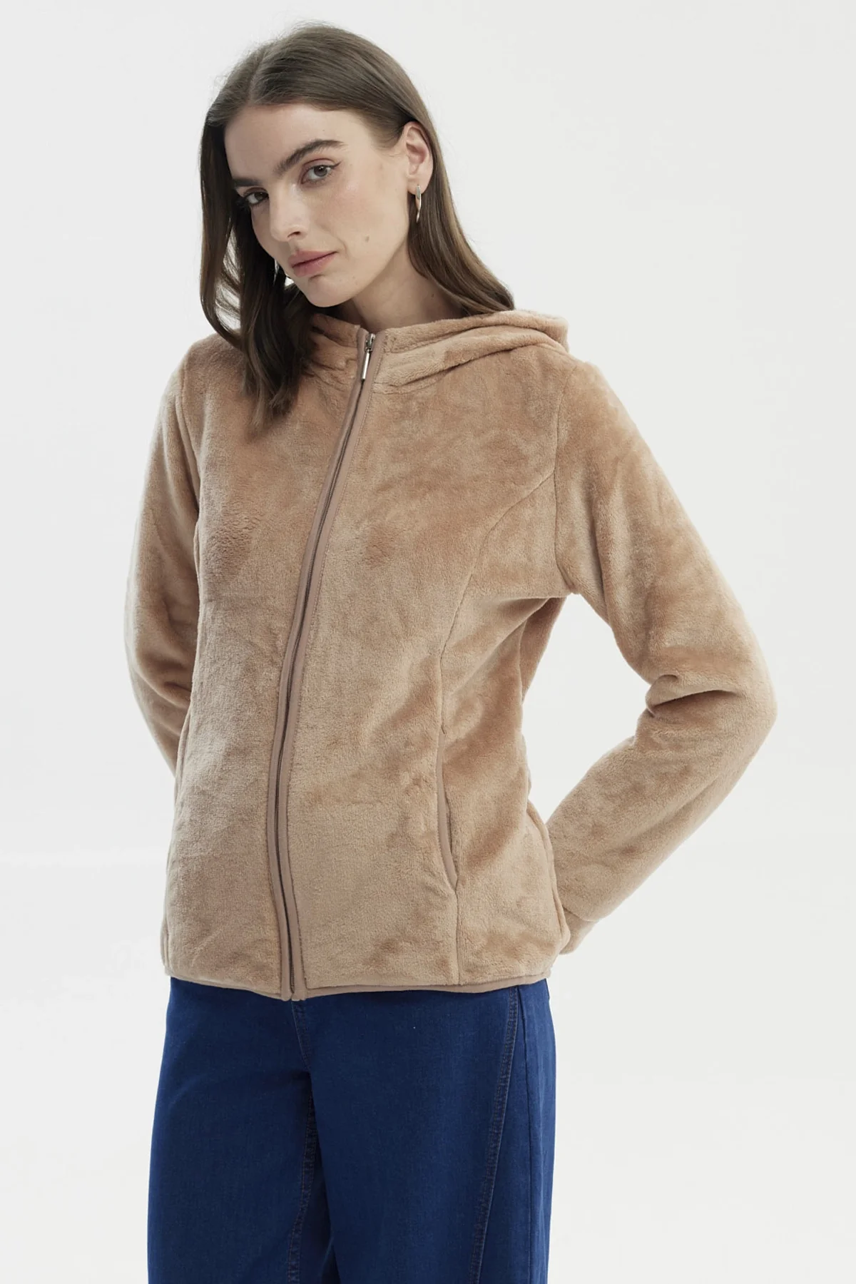 Polar Mujer Básico Plush Con Cierre Beige Oscuro - Image 2