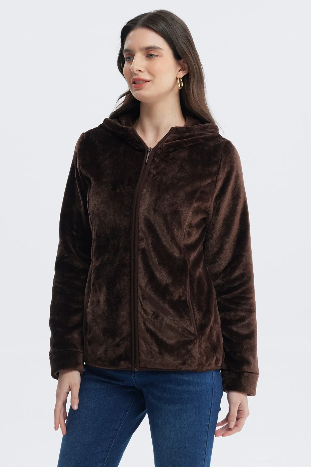 Polar Mujer Básico Plush Con Cierre Café - Image 2