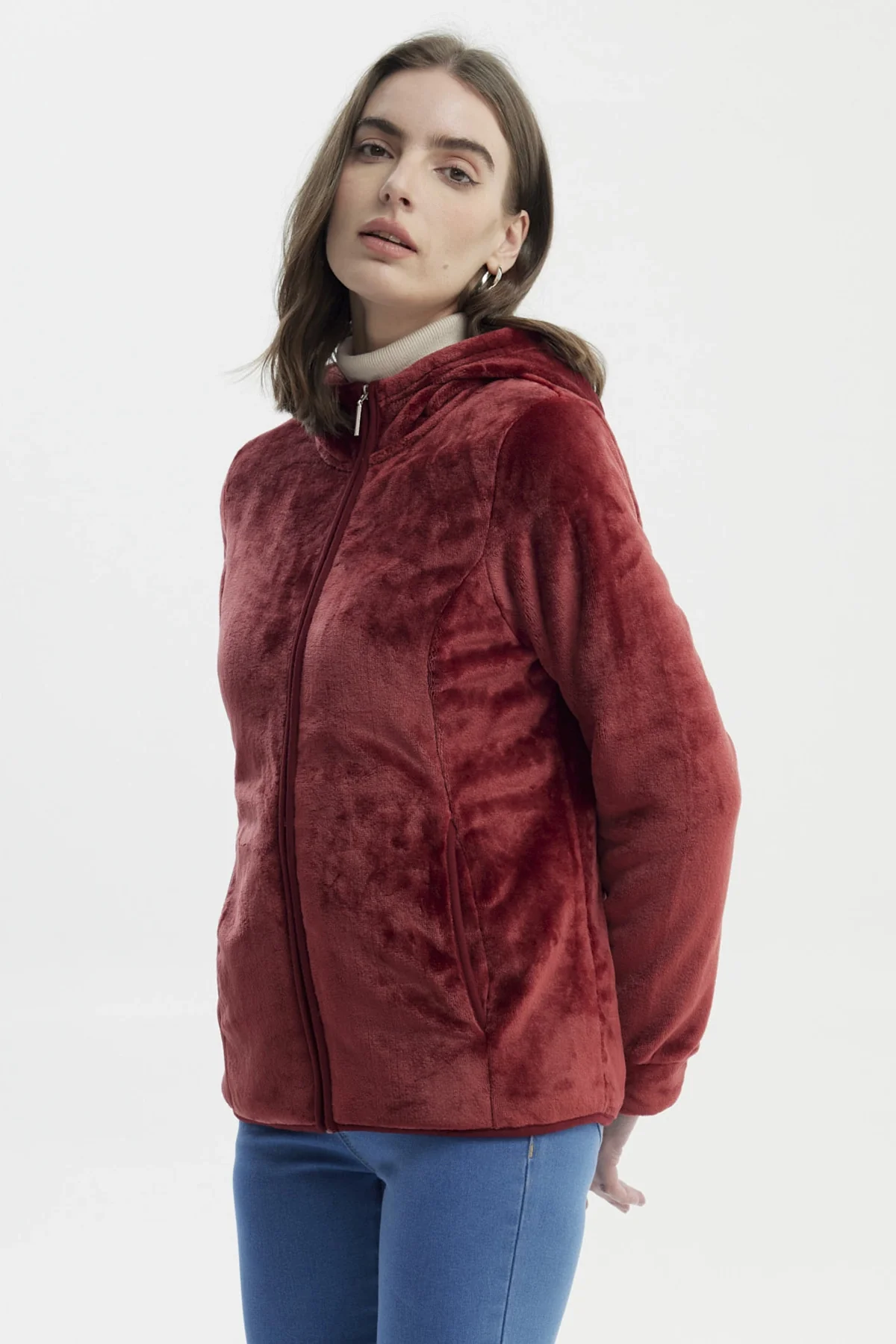 Polar Mujer Básico Plush Con Cierre Rojo Oscuro - Image 2