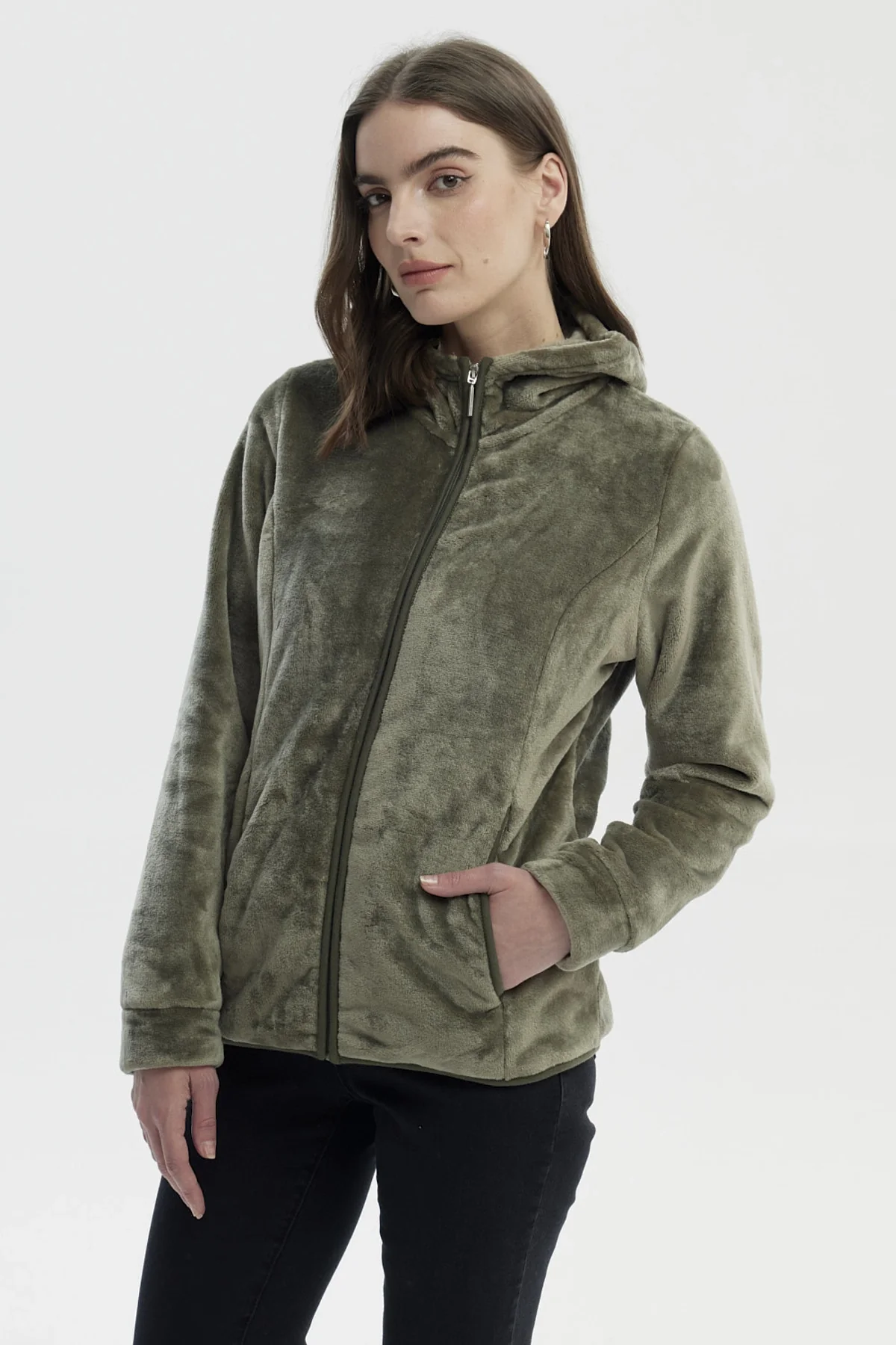 Polar Mujer Básico Plush Con Cierre Verde - Image 2