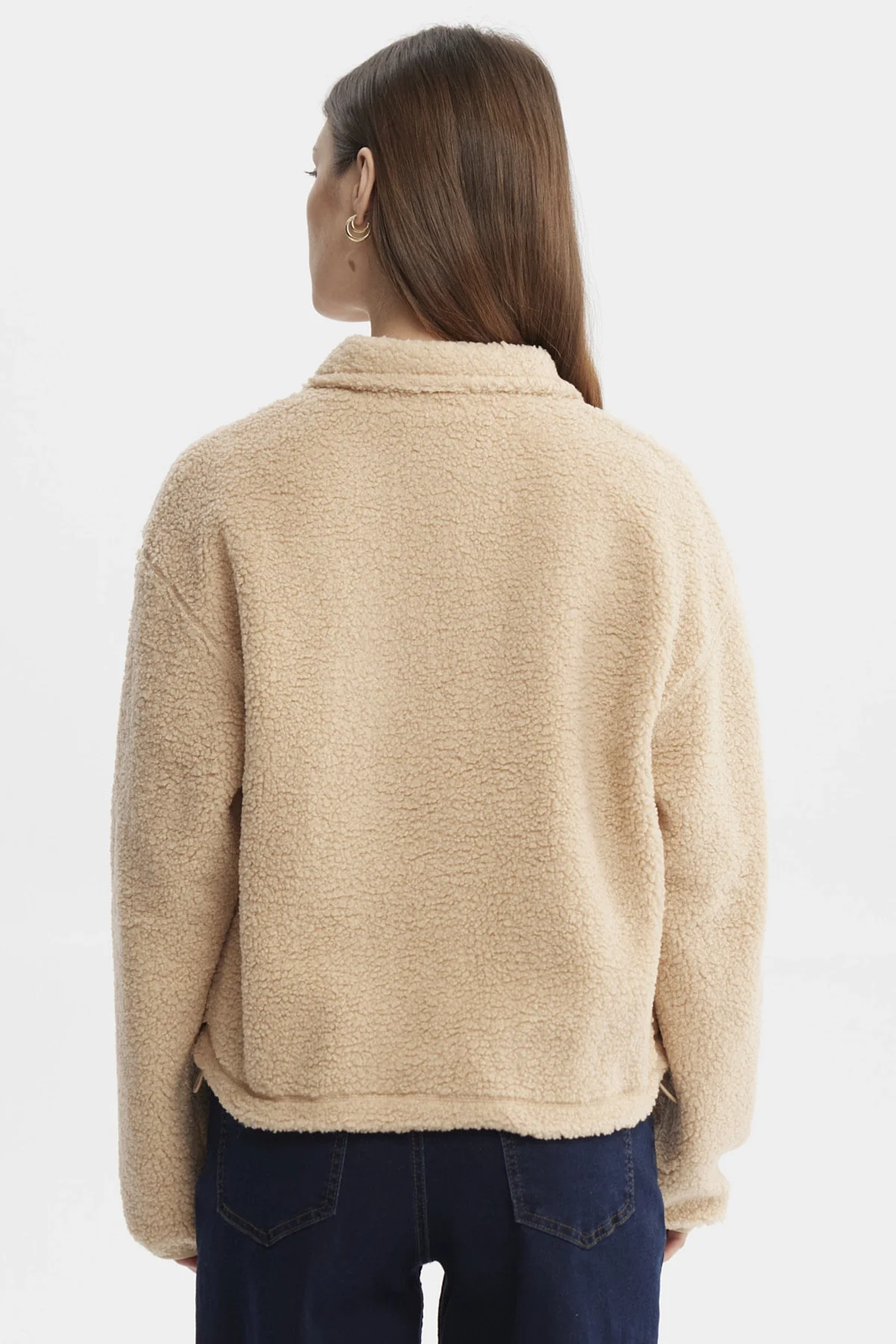 Polar Mujer Corderito Medio Cierre Beige - Image 3