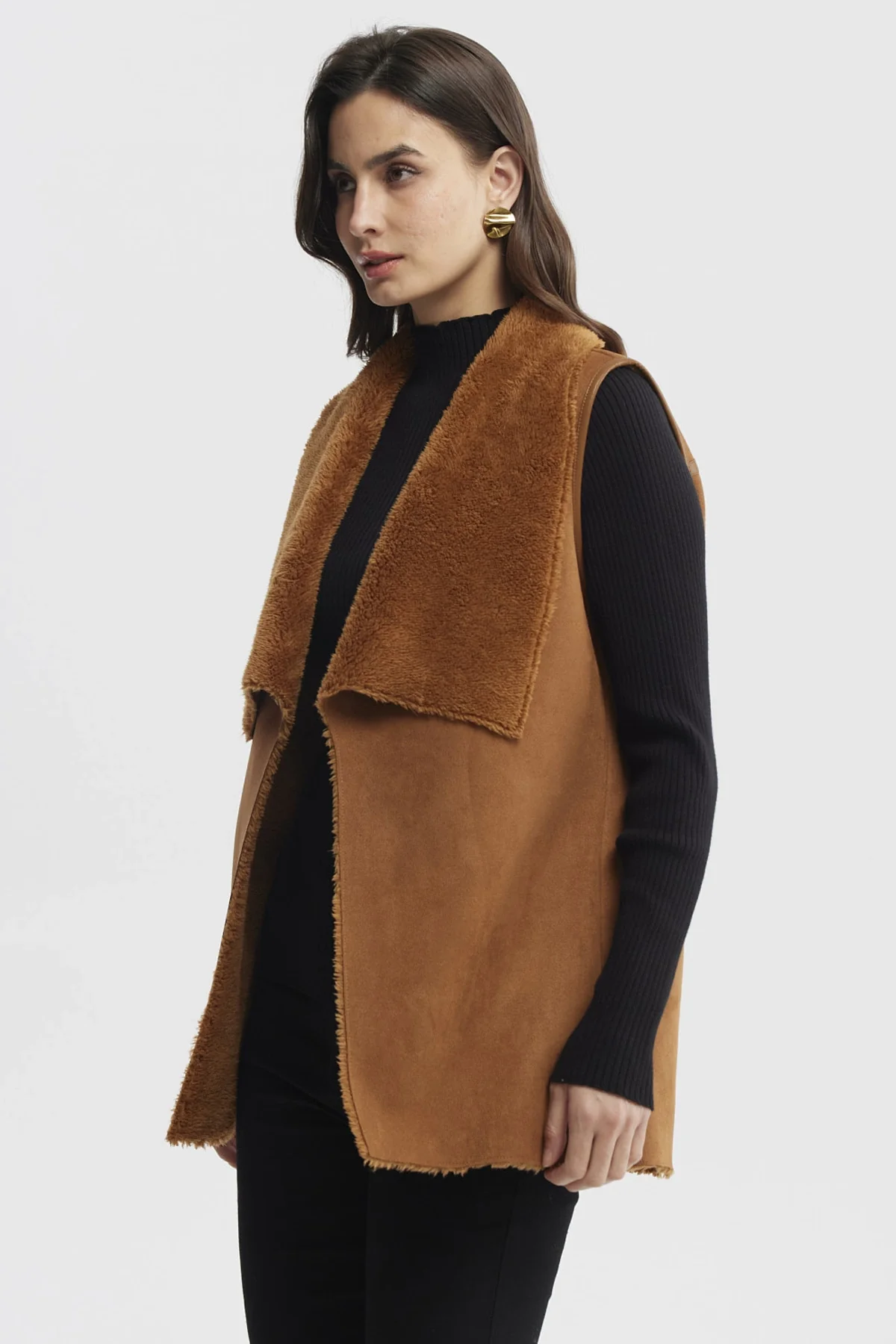 Polar Mujer Corto Antelina Solapa Ancha Camel - Image 2
