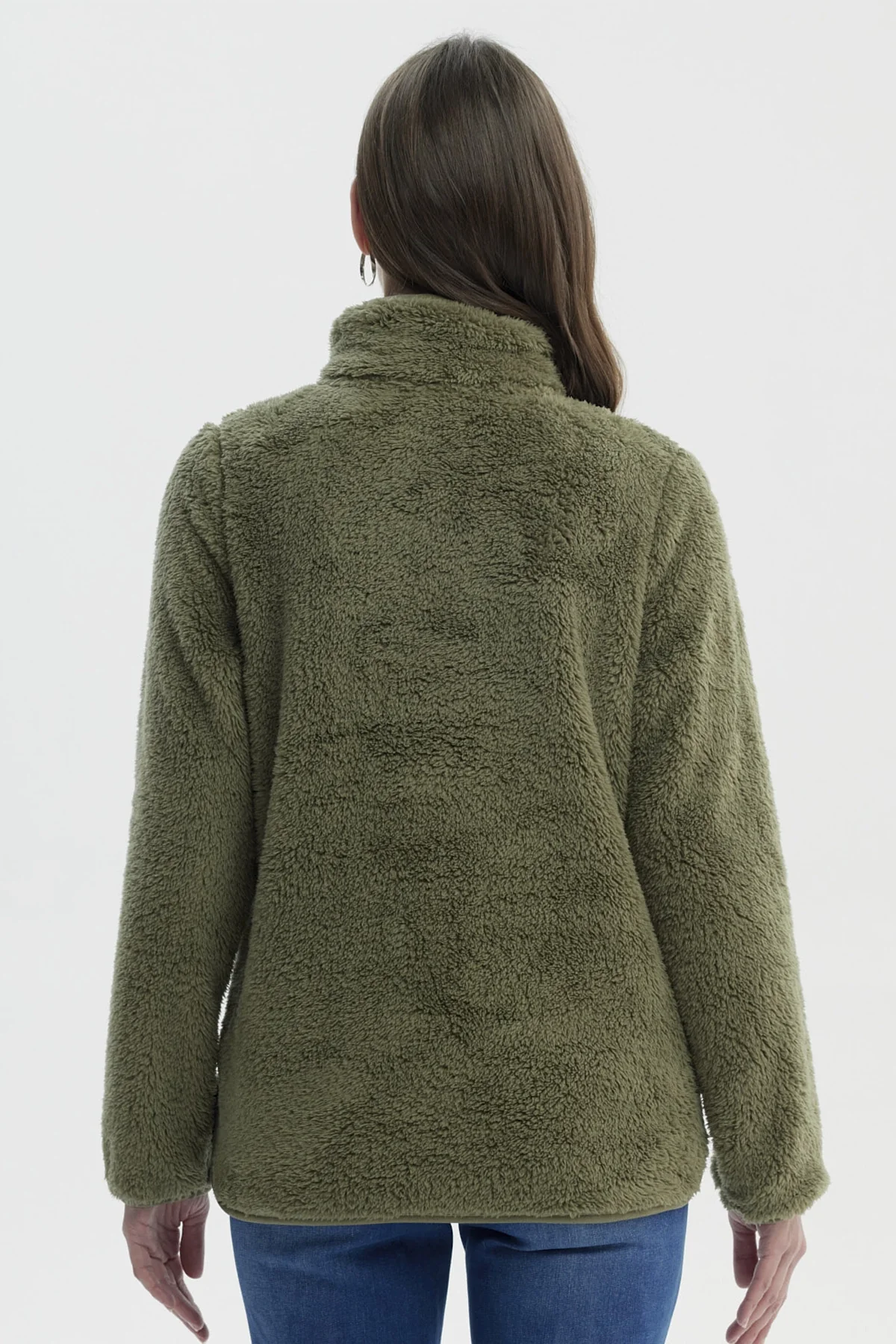 Polar Mujer Cuello Alto Con Medio Cierre Verde Olivo - Image 3