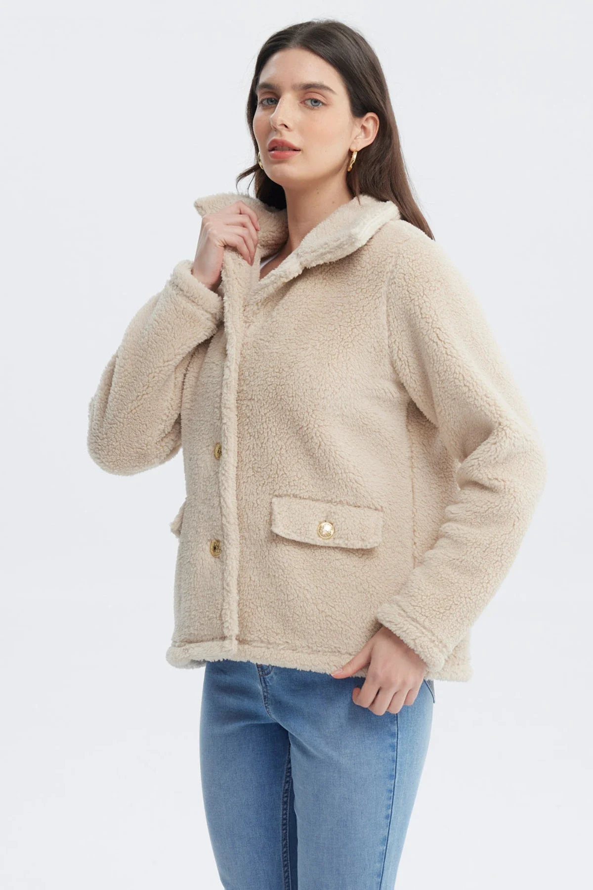 Polar Mujer Cuello Camisero Beige - Image 2