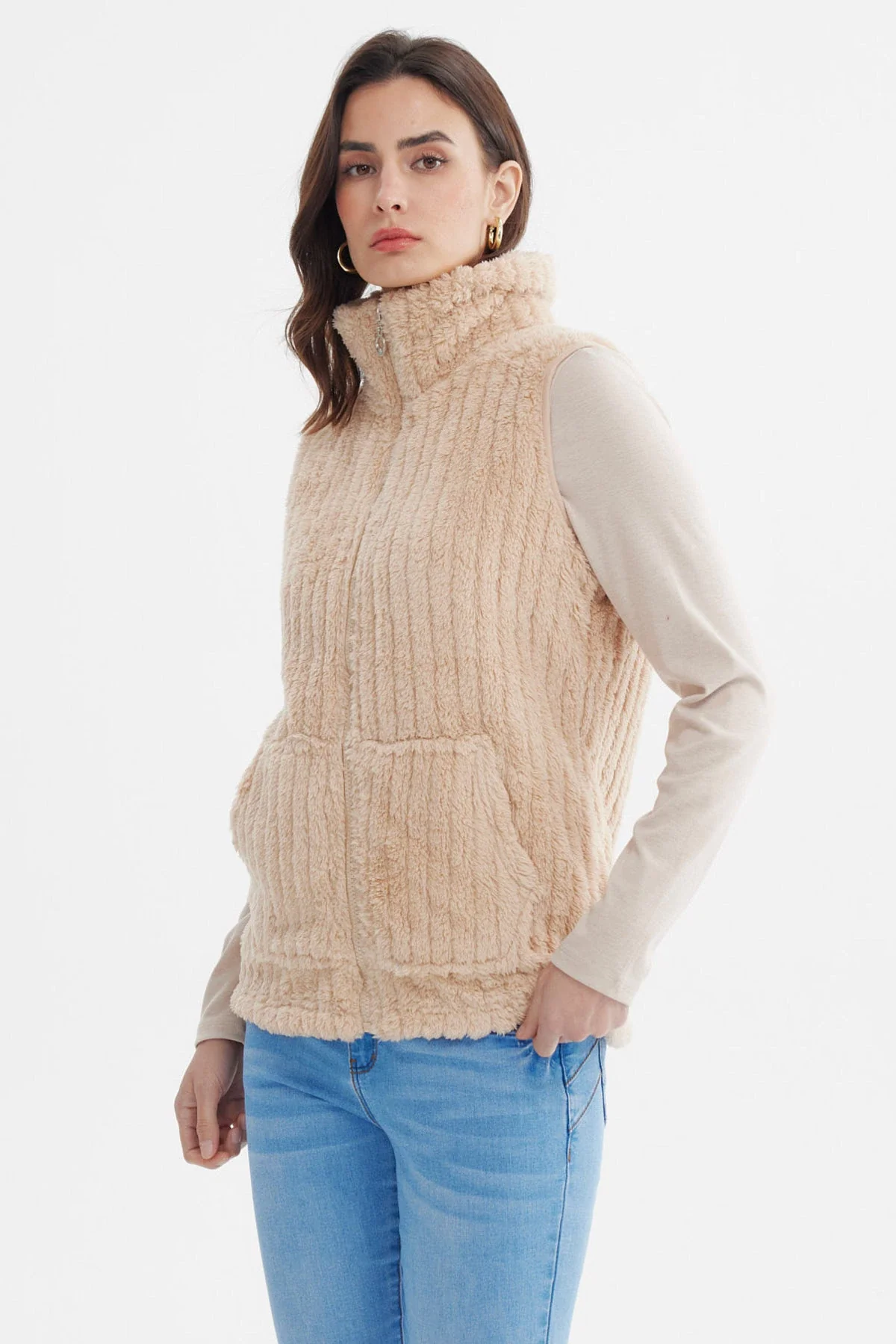 Polar Mujer Peludo Con Textura Beige - Image 2
