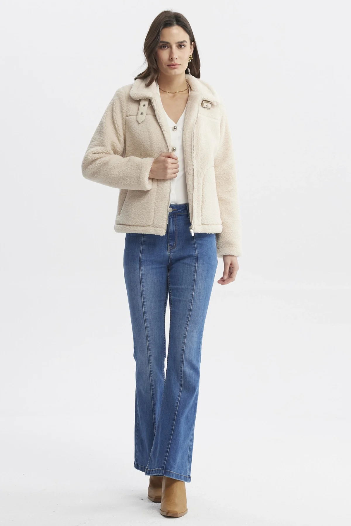 Polar Mujer Tipo Chaqueta Cuello Alto Beige - Image 4