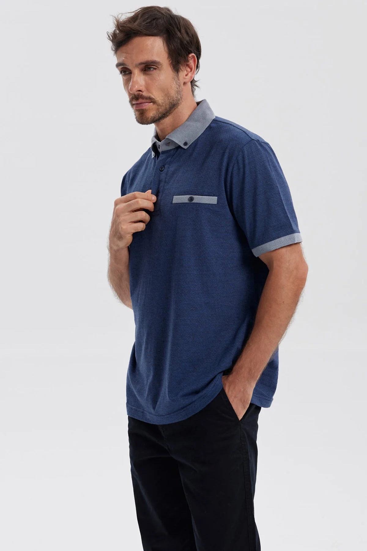 Polera Hombre Botón Azul Marino - Image 2