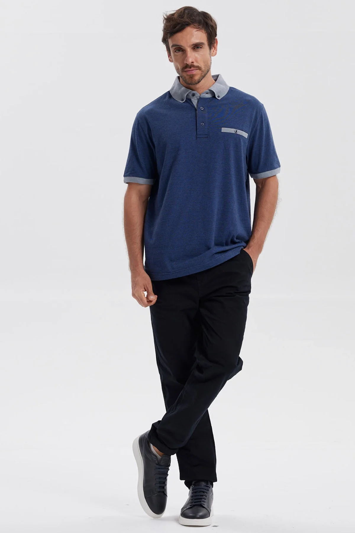 Polera Hombre Botón Azul Marino - Image 4