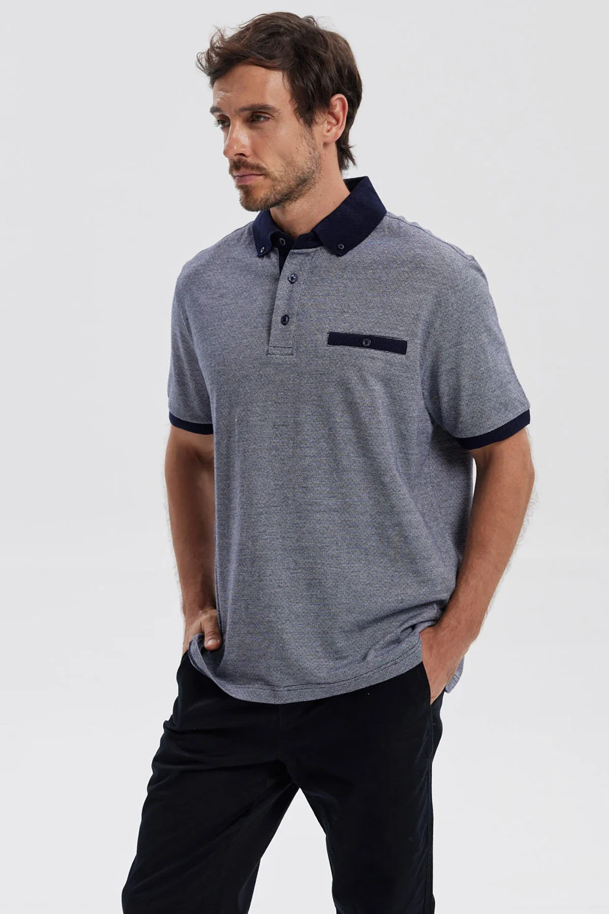 Polera Hombre Botón Gris - Image 2